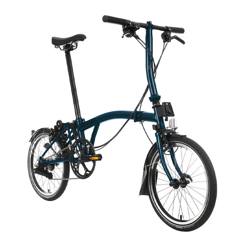 Brompton C Line Explore 6 Speed Low Bar Standard Seatpost Rear Rack Dynamo 16 Folding Bike 2024 ocean blue