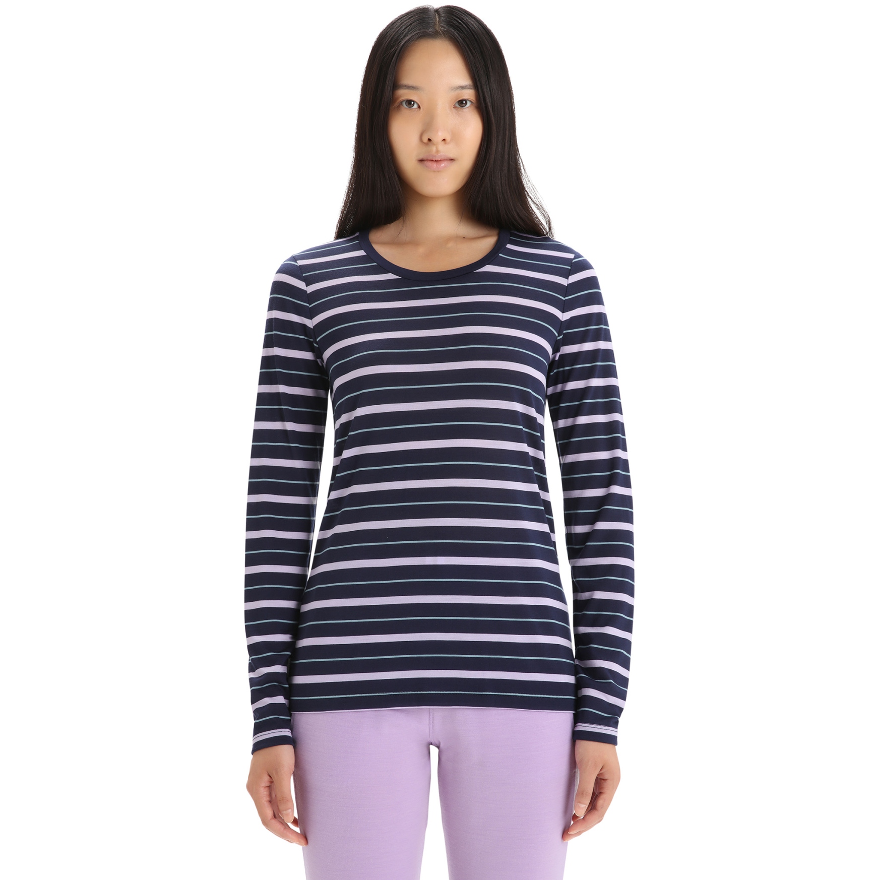 Image de Icebreaker T-Shirt Manches Longues Femme - Wave - Midnight Navy/Purple Gaze/Stripe