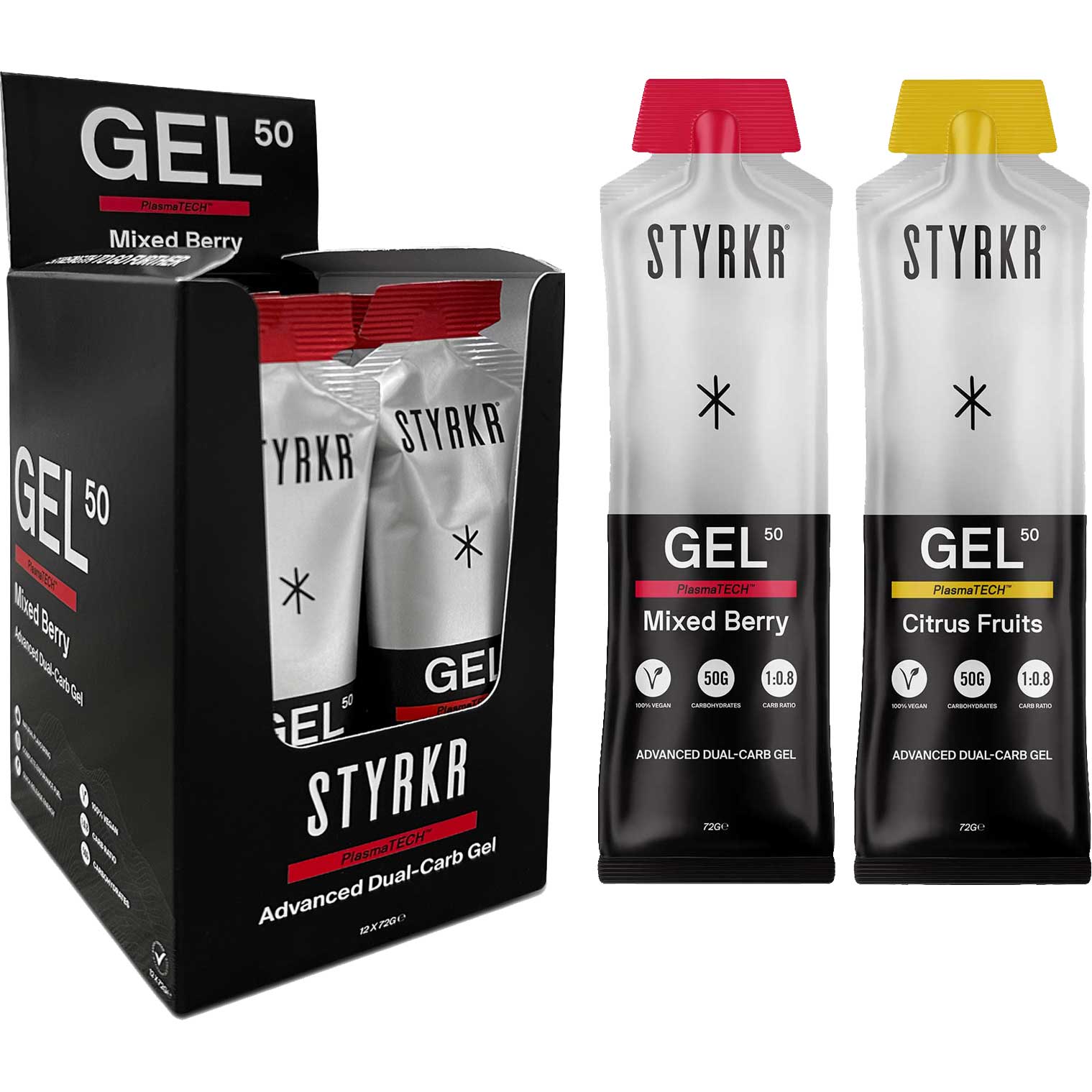 Produktbild von Styrkr GEL50 Dual-Carb Energy Gel - Kohlenhydrat-Gel - 12x72g