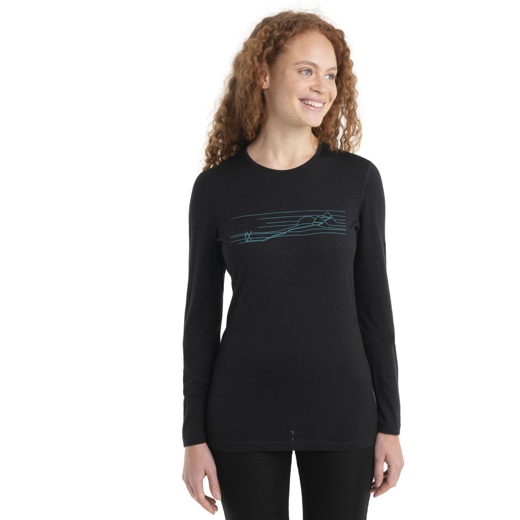 Photo produit de Icebreaker T-Shirt Manches Longues Femme - 200 Oasis Crewe Ski Stripes - Noir