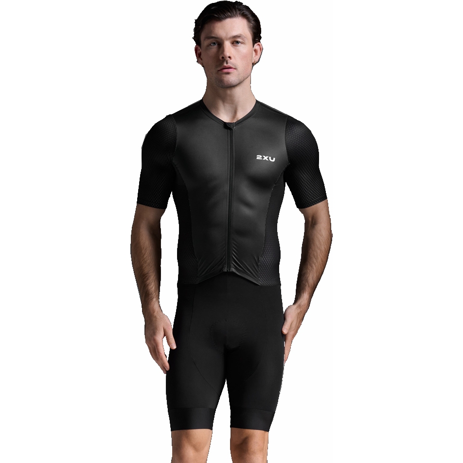Productfoto van 2XU Aero Hex Sleeved Trisuit Heren - black/white