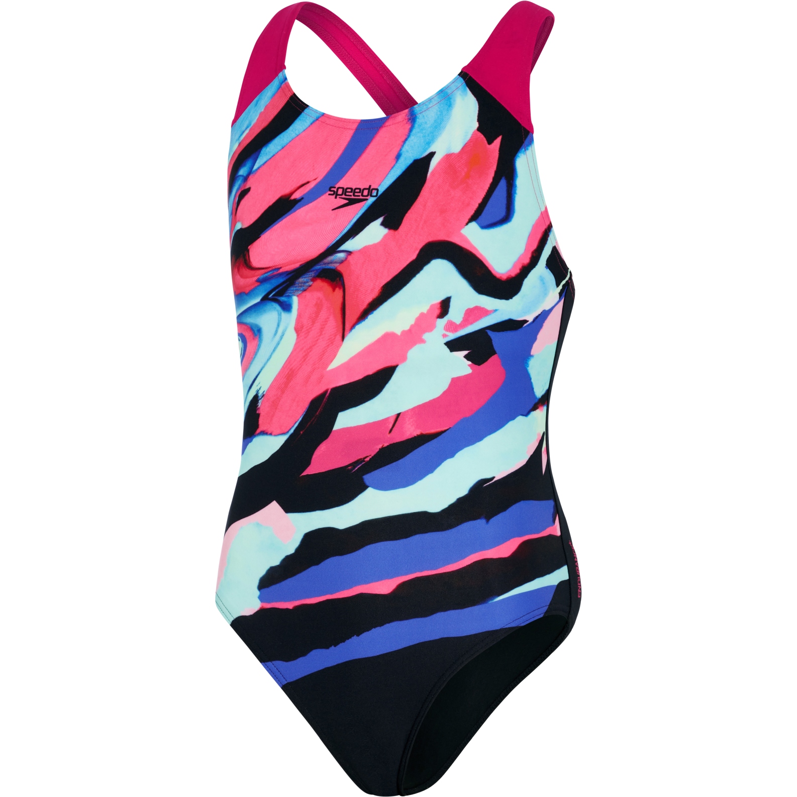 Bild von Speedo Digital Placement Splashback Mädchen Badeanzug - black/electric pink/pool/blue flame