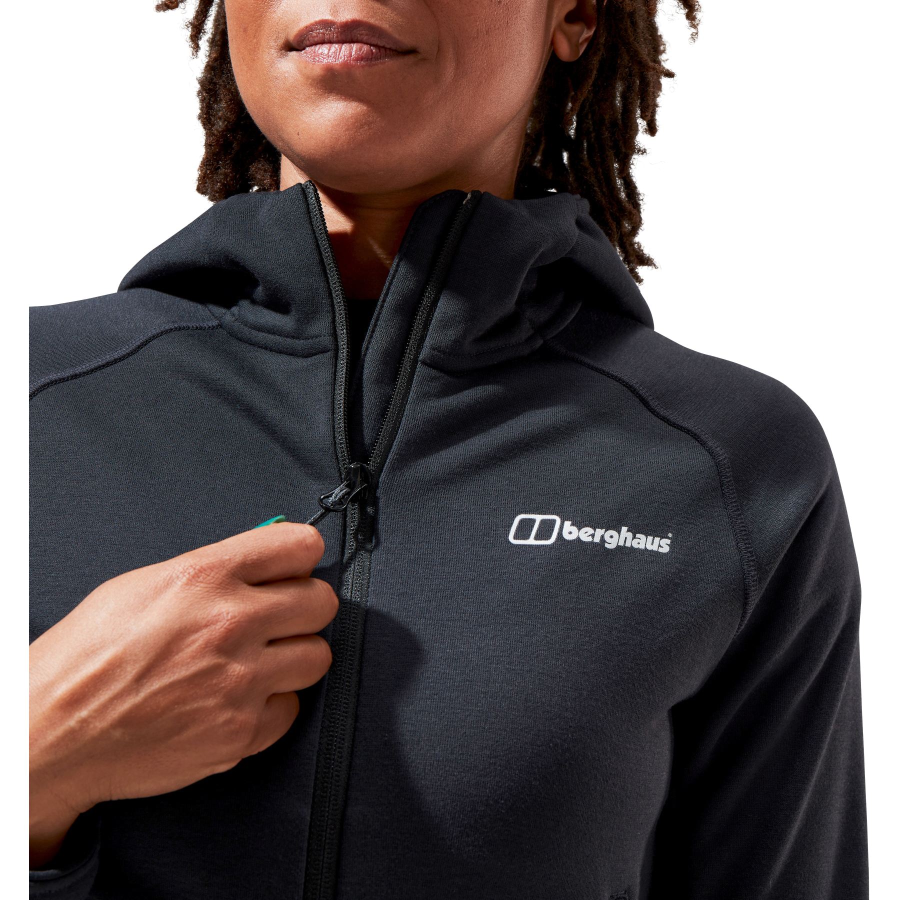 Berghaus Heuberg Hooded Polartec Fleece Jacket Women Jet Black Grey Pinstripe Marl