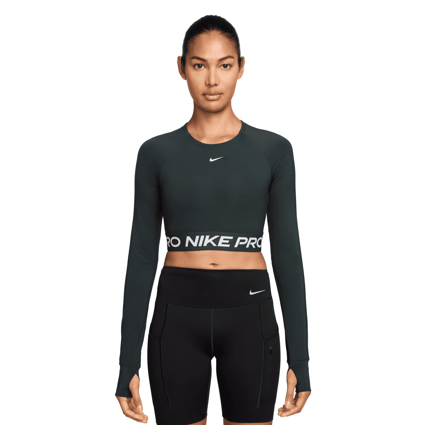 Nike Pro Dri-FIT Crop Long Sleeve Women - seaweed/white FV5484-390