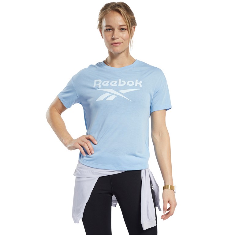 Photo produit de Reebok T-Shirt Femme - Workout Ready Supremium Big Logo - fluid blue FK6856