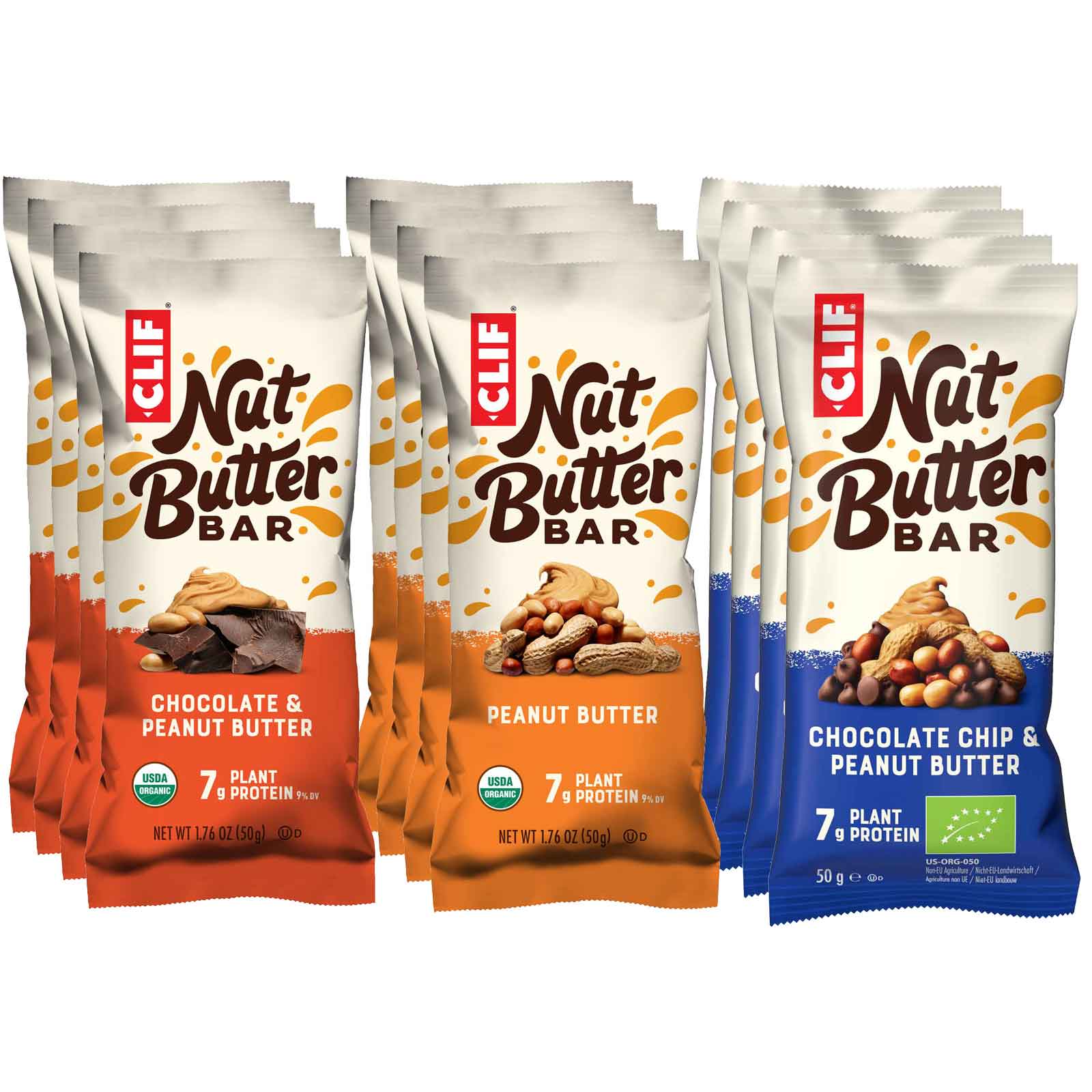 Produktbild von Clif BIO Nut Butter Bar - Kohlenhydrat-Nussriegel - Mixed Box - 12x50g