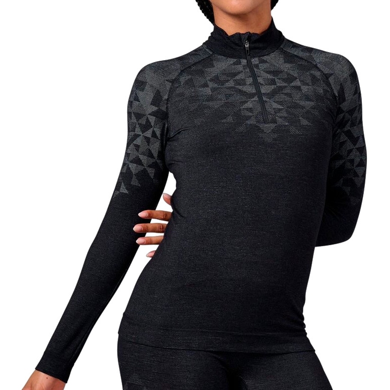 Produktbild von Odlo Kinship Performance Wool Warm Half-Zip Langarm-Unterhemd Damen - black melange