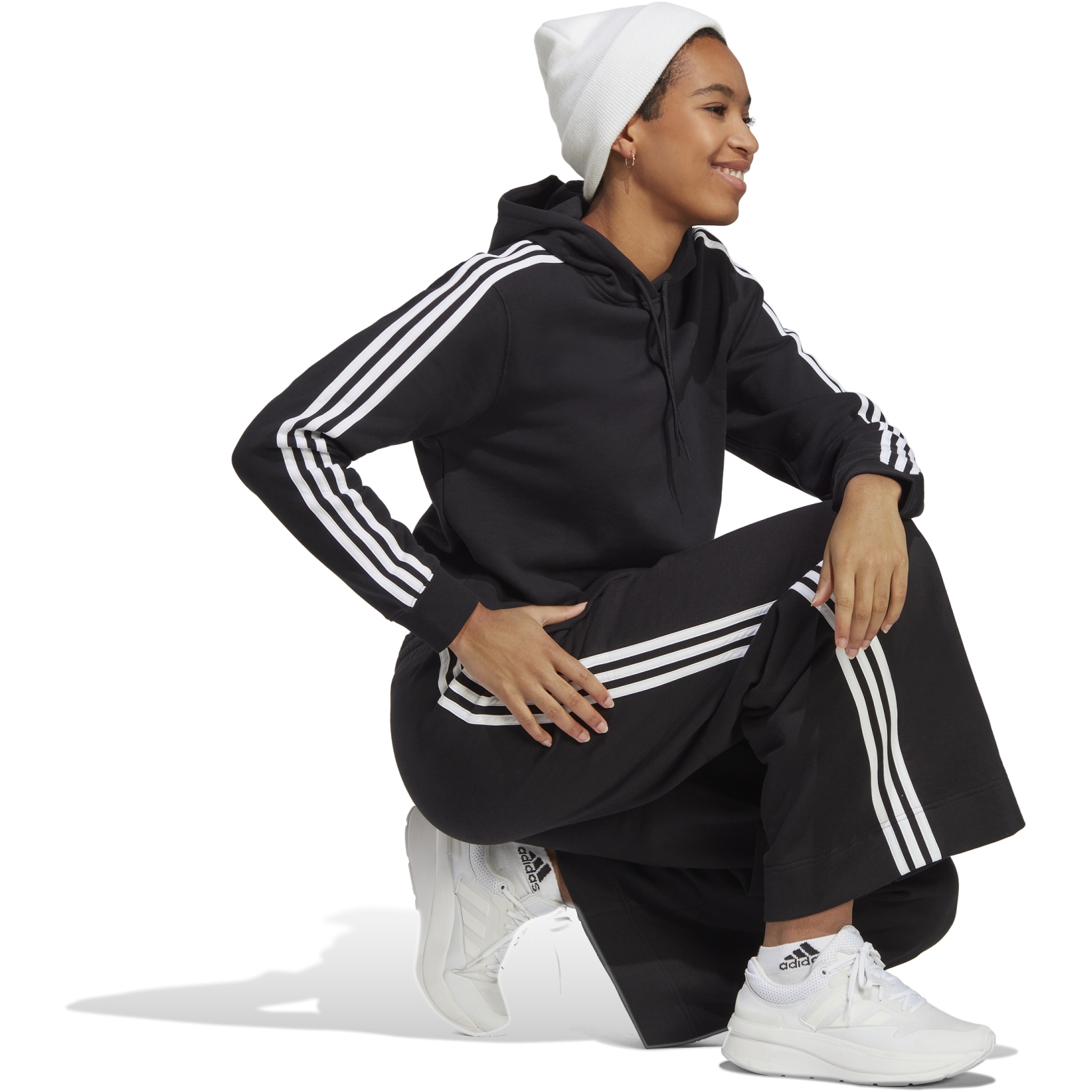 adidas Sweat à Capuche 3-Stripes Essentials - Noir/Blanc Femme