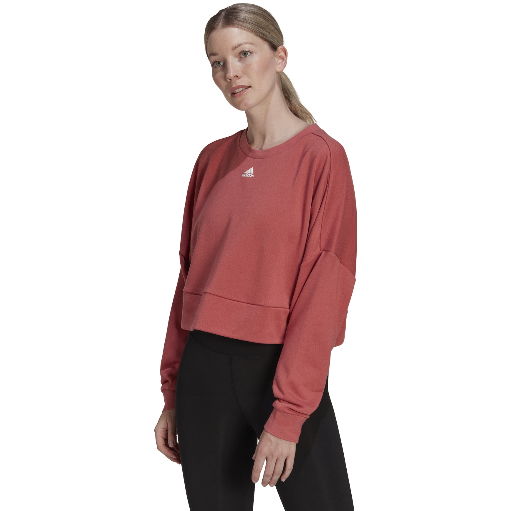 Image of adidas Women's AEROREADY Studio Loose Sweatshirt - wonder red/white HM8711