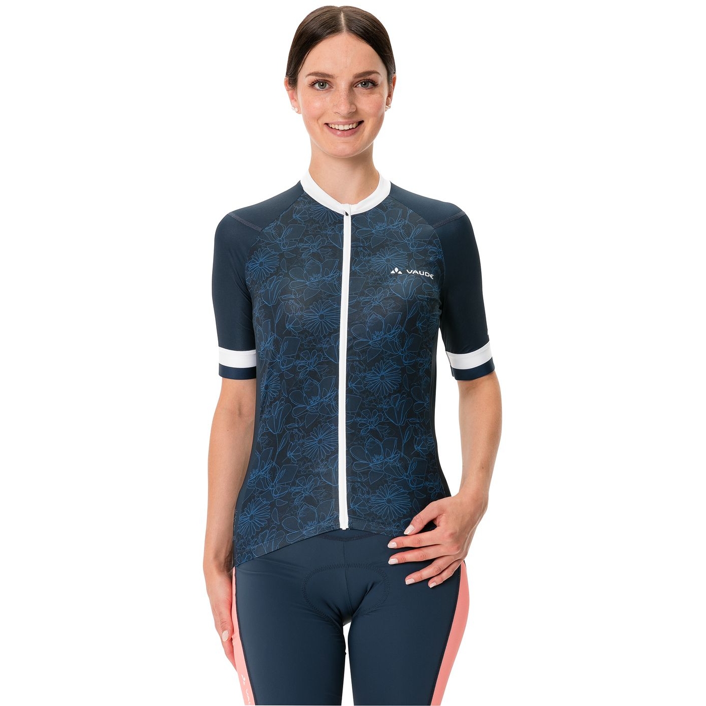 Productfoto van Vaude Furka Full Zip Fietsshirt met Korte Mouwen Dames - dark sea