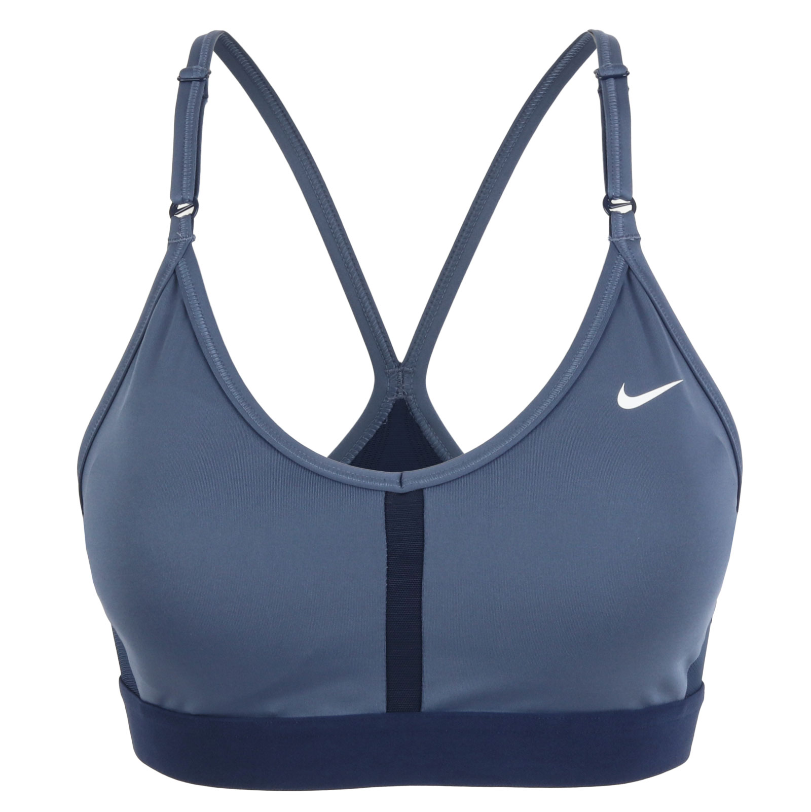 Produktbild von Nike Dri-FIT Indy Gepolsterter Sport-BH mit leichtem Halt und V-Ausschnitt für Damen - diffused blue/midnight navy/white CZ4456-491
