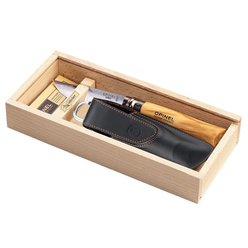 Produktbild von Opinel Messer, N°08, rostfrei, Olive, Holzbox mit Etui