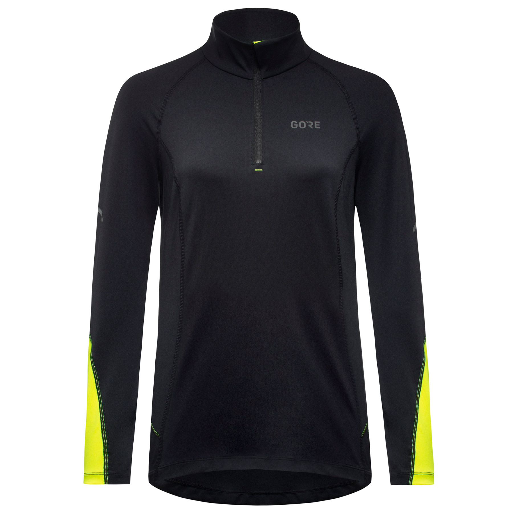 Productfoto van GOREWEAR M Mid Women Long Sleeve Zip Shirt - black/neon yellow 9908