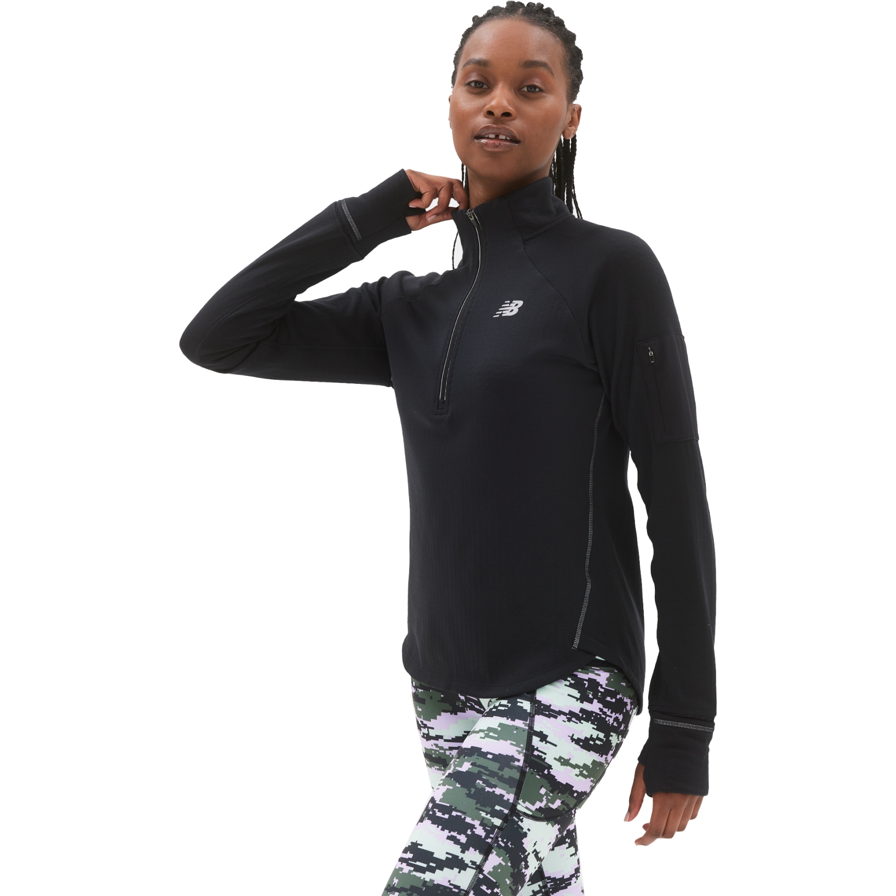 Productfoto van New Balance Heat Grid Half Zip Shirt met Lange Mouwen Dames - Zwart