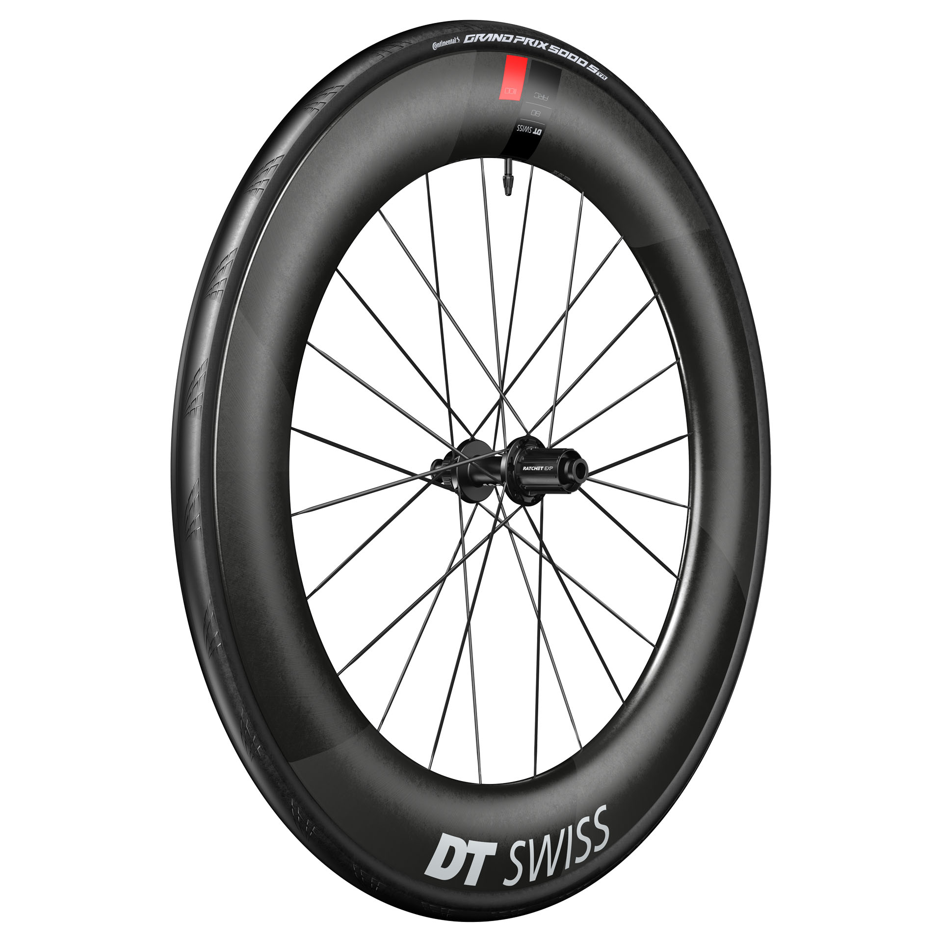 Produktbild von DT Swiss | Continental WTS Laufradsystem - ARC 1100 DICUT 80 Hinterrad + GP 5000 S Faltreifen - 28&quot; | 12x142mm - HG-L / XDR