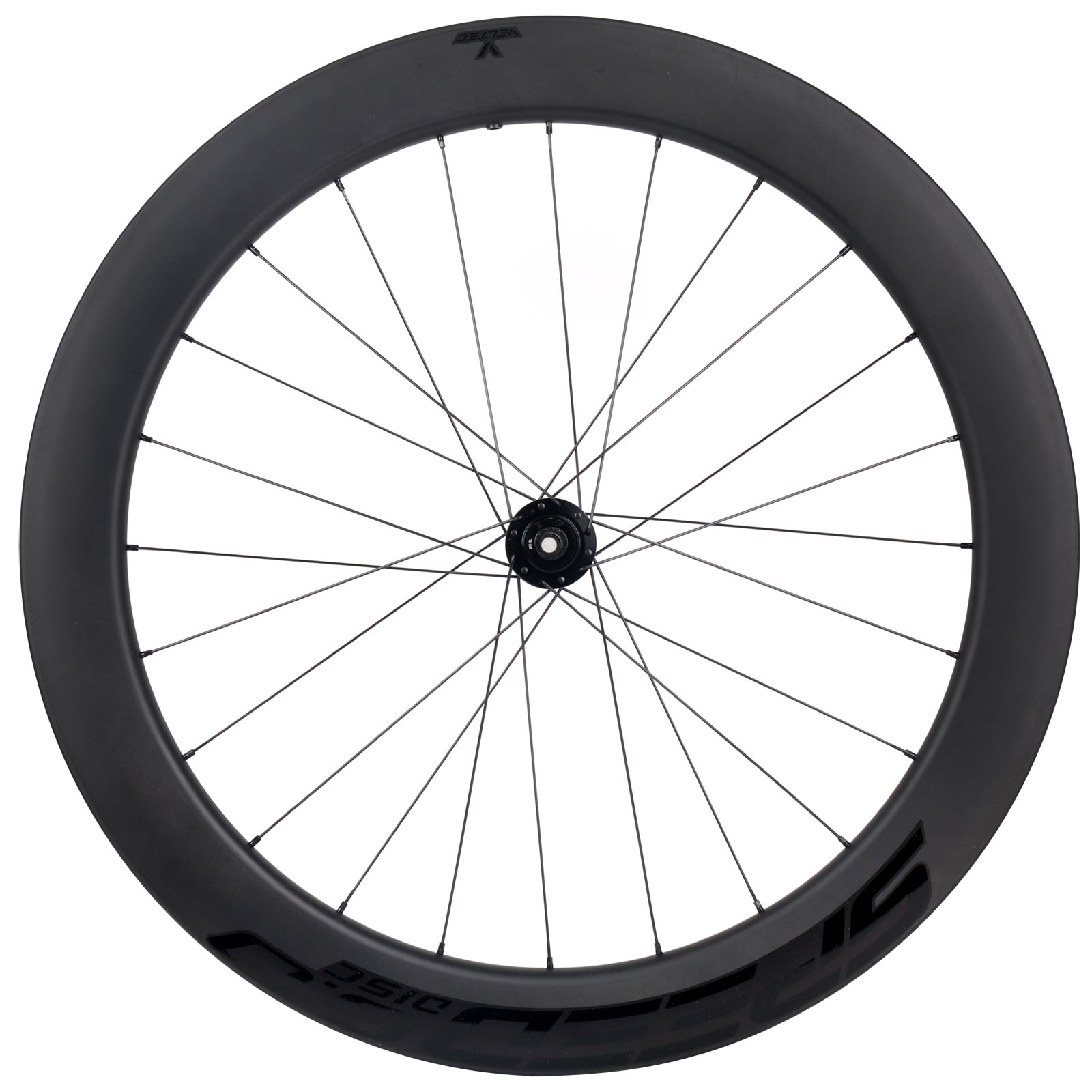 Image of Veltec Speed 6.0 Disc Carbon Front Wheel - Clincher - 12x100mm - black with black decals