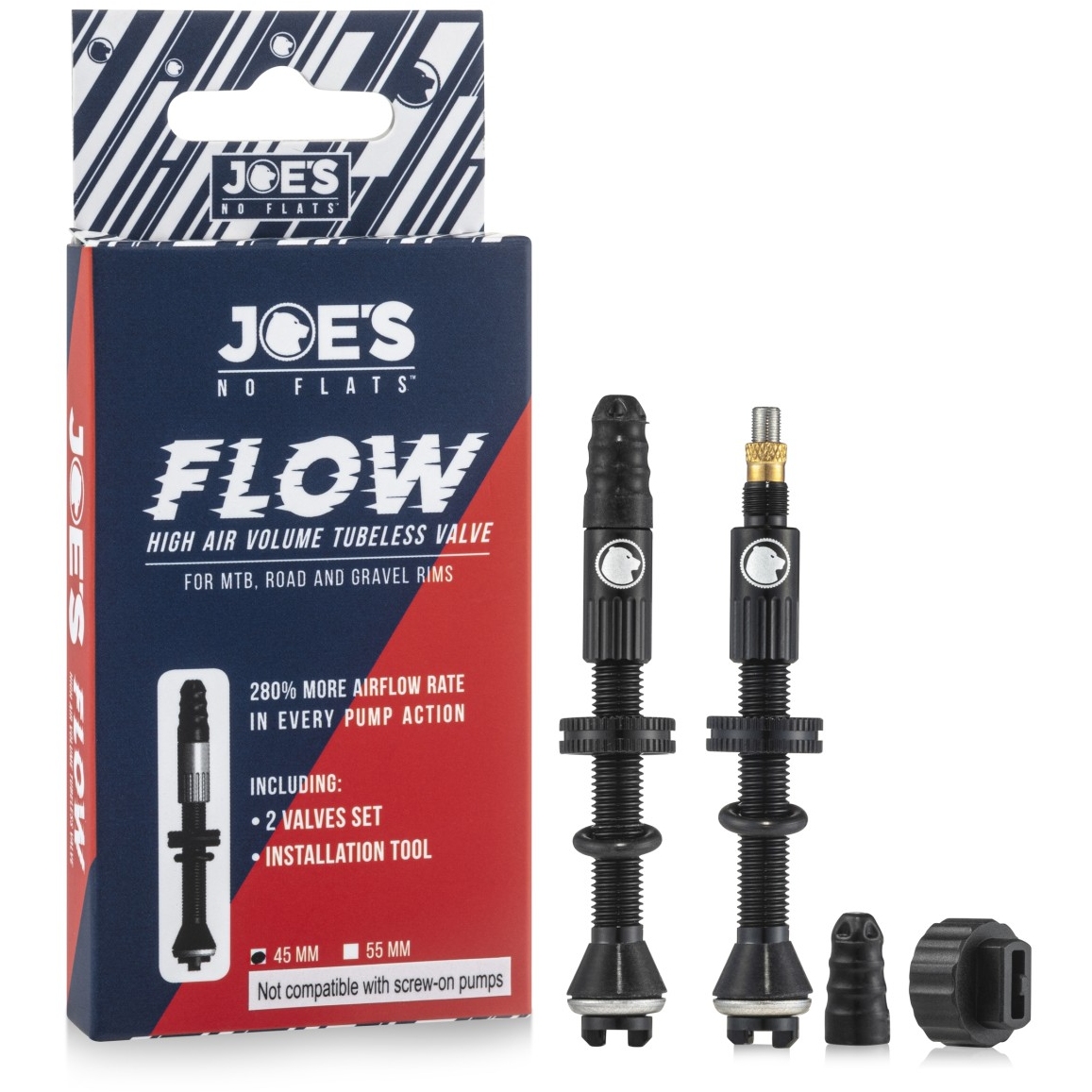 Image of Joe's No Flats FLOW High Air Volume Valve 45mm - Pair