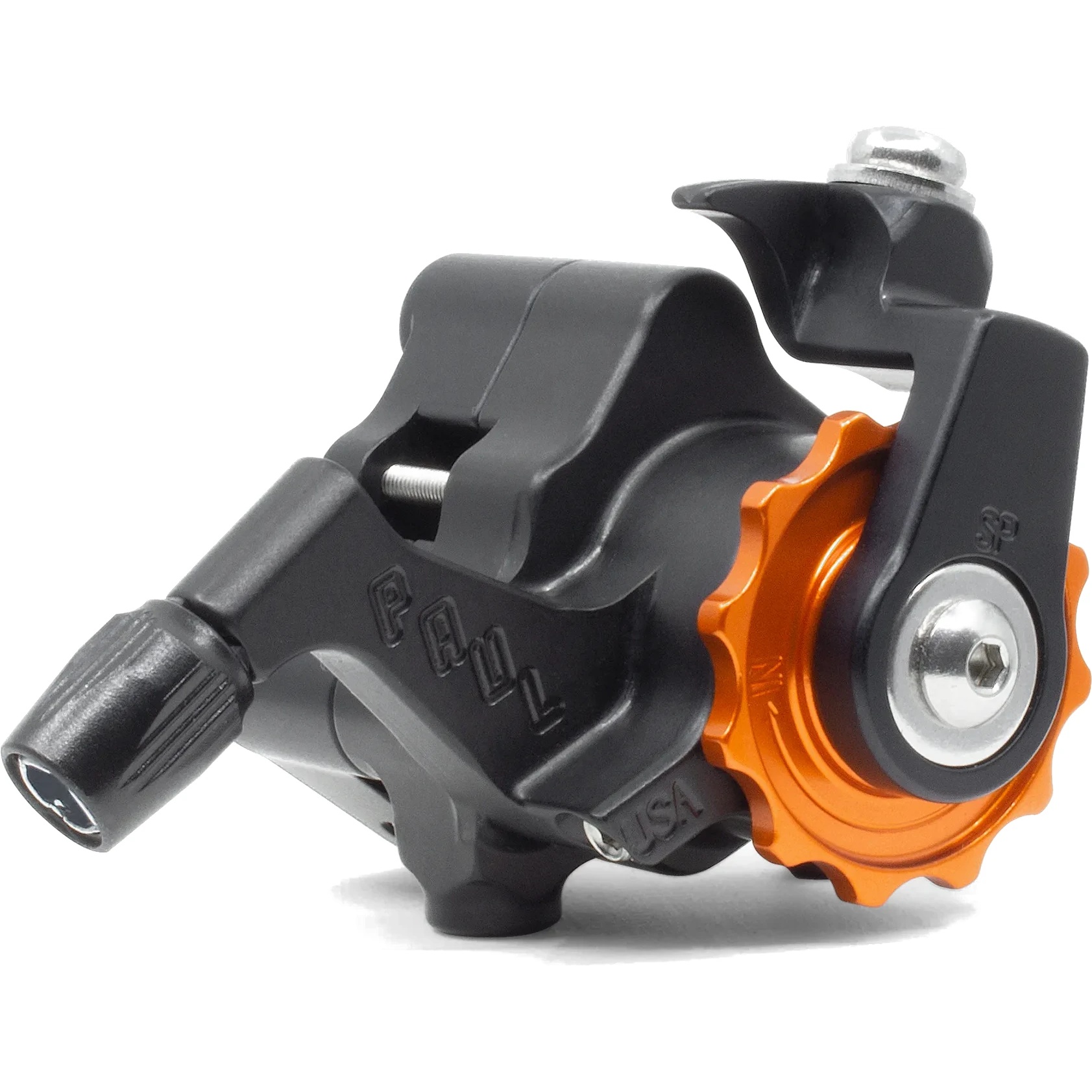 Image of Paul Component Klamper - Disc Brake Caliper - Short-Pull - Flatmount - black/orange