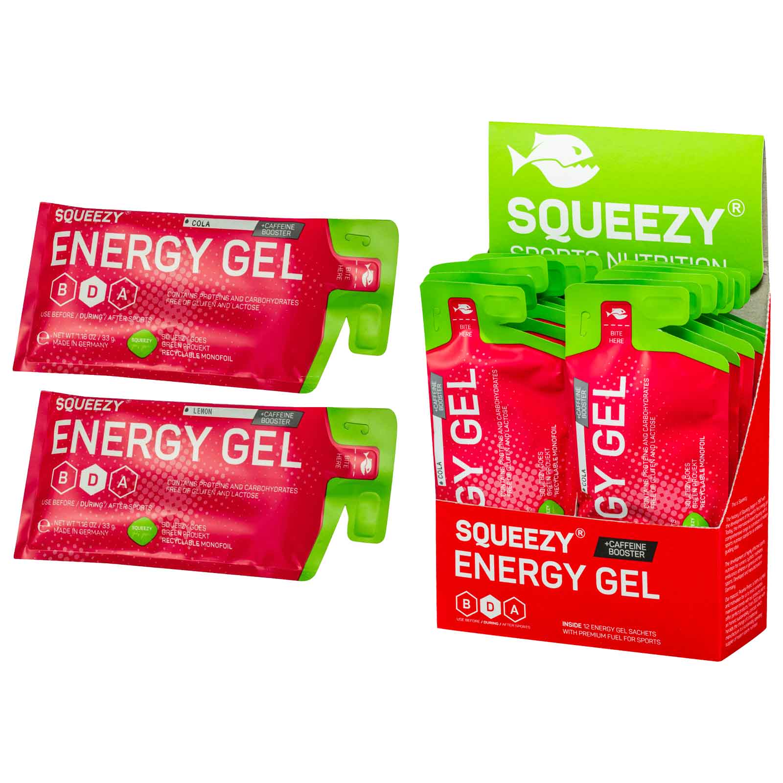 Productfoto van Squeezy Energy Gel met Koolhydraten &amp; Cafeïne - 12x33g