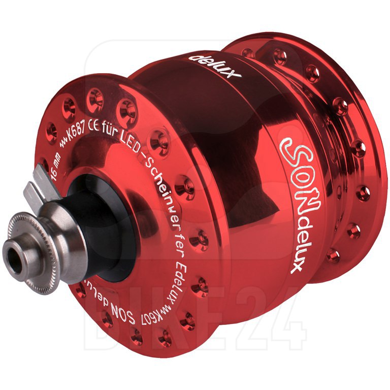 Picture of SON delux Hub Dynamo - Centerlock - QR - 32 Holes - red anodized