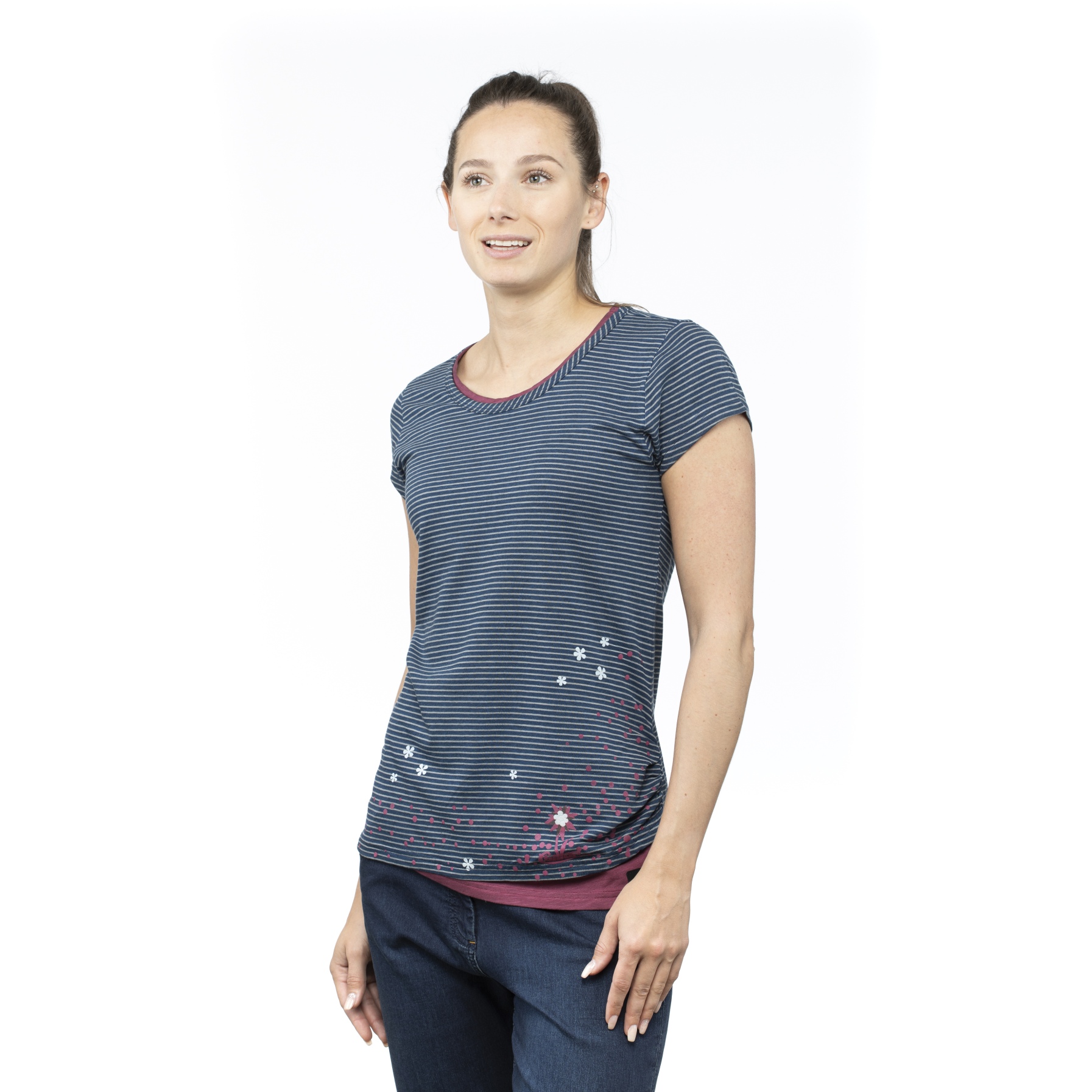Picture of Chillaz Fancy Little Dot T-Shirt Women - indigo blue stripes washed 102450-1
