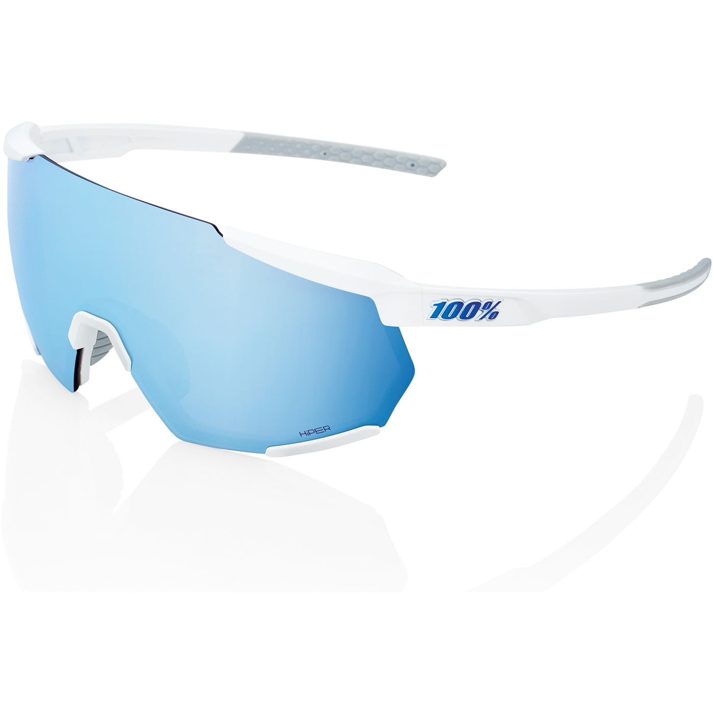 Productfoto van 100% Racetrap 3.0 Glasses - HiPER Mirror Lens - Matte White / Multilayer Blue + Clear