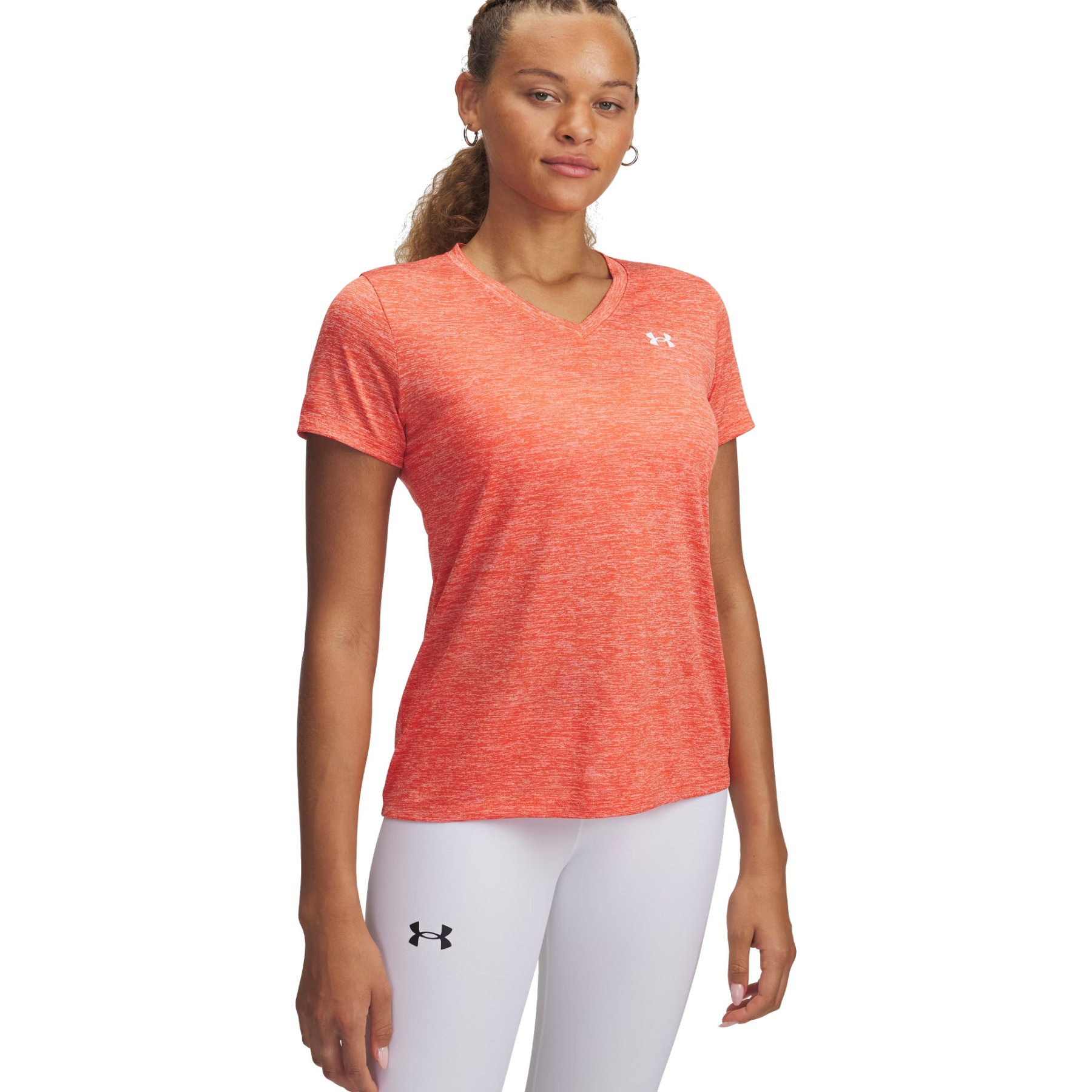 Productfoto van Under Armour UA Tech™ Twist V-Neck Shirt met Korte Mouwen Dames - Fire/Wit