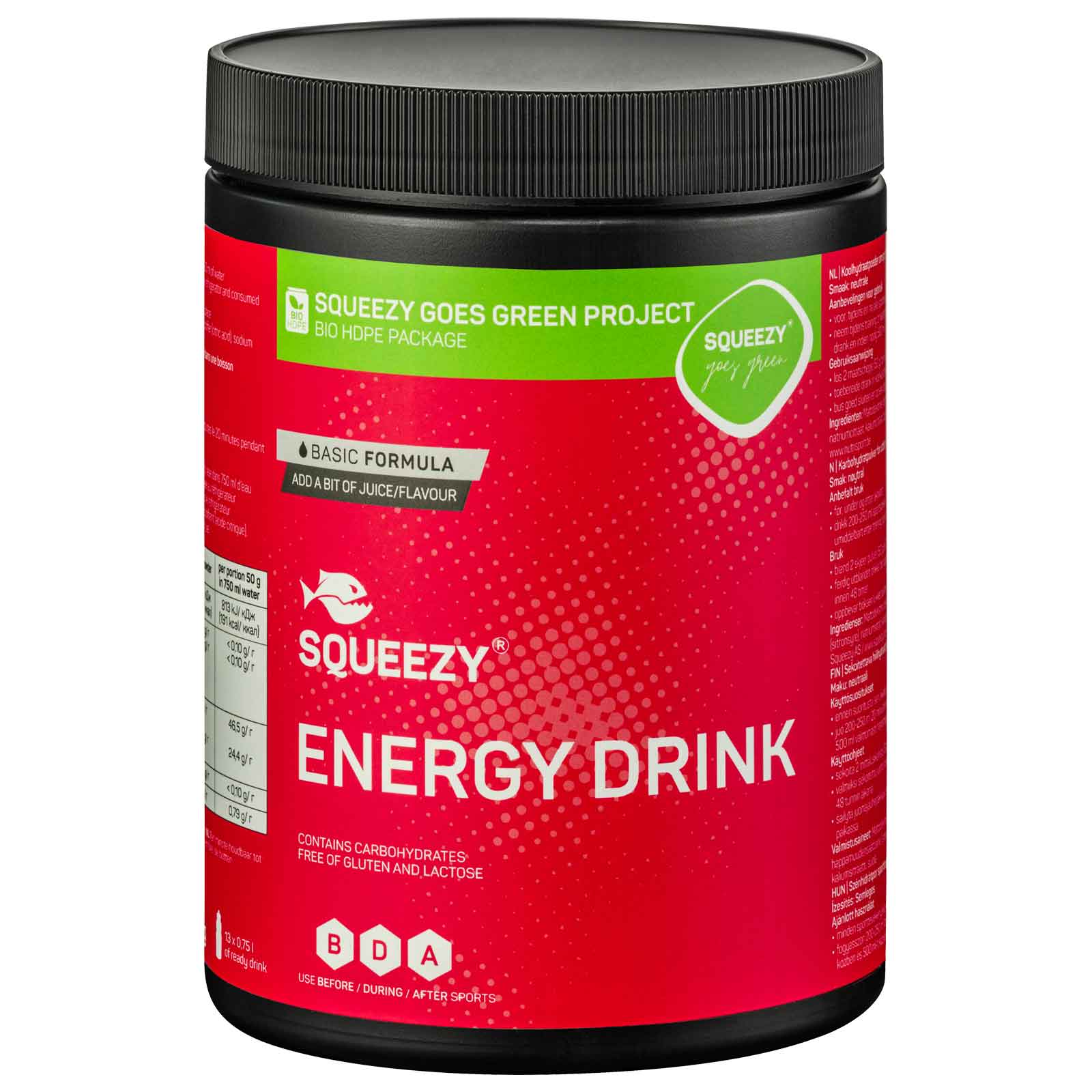 Productfoto van Squeezy Energy Drink Basic Formula - Carbohydrate Beverage Powder - 650g