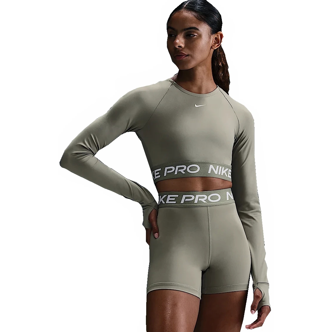 Bild von Nike Pro Dri-FIT verkürztes Longsleeve-Oberteil Damen - light army/white FV5484-320