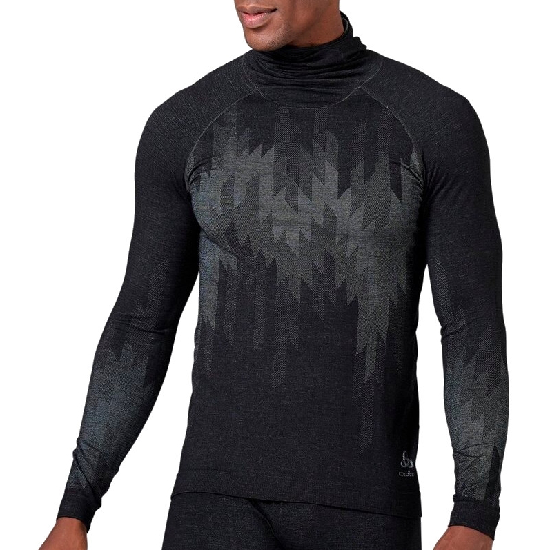 Produktbild von Odlo Kinship Performance Wool Warm Langarm-Unterhemd mit Gesichtsschutz Herren - black melange