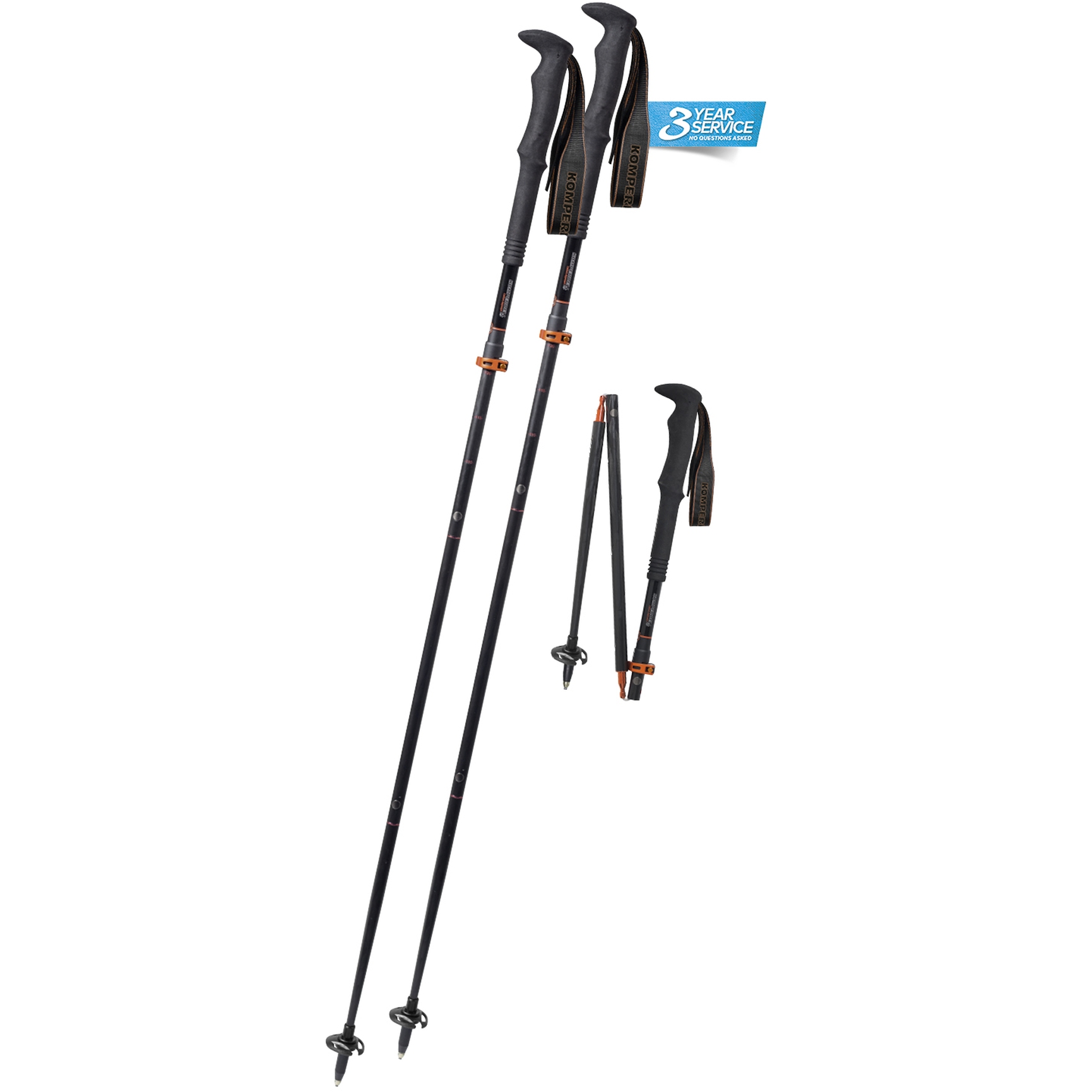 Image of Komperdell Carbon FXP.4 Approach Vario Compact Trekking Poles (Pair) - black/red