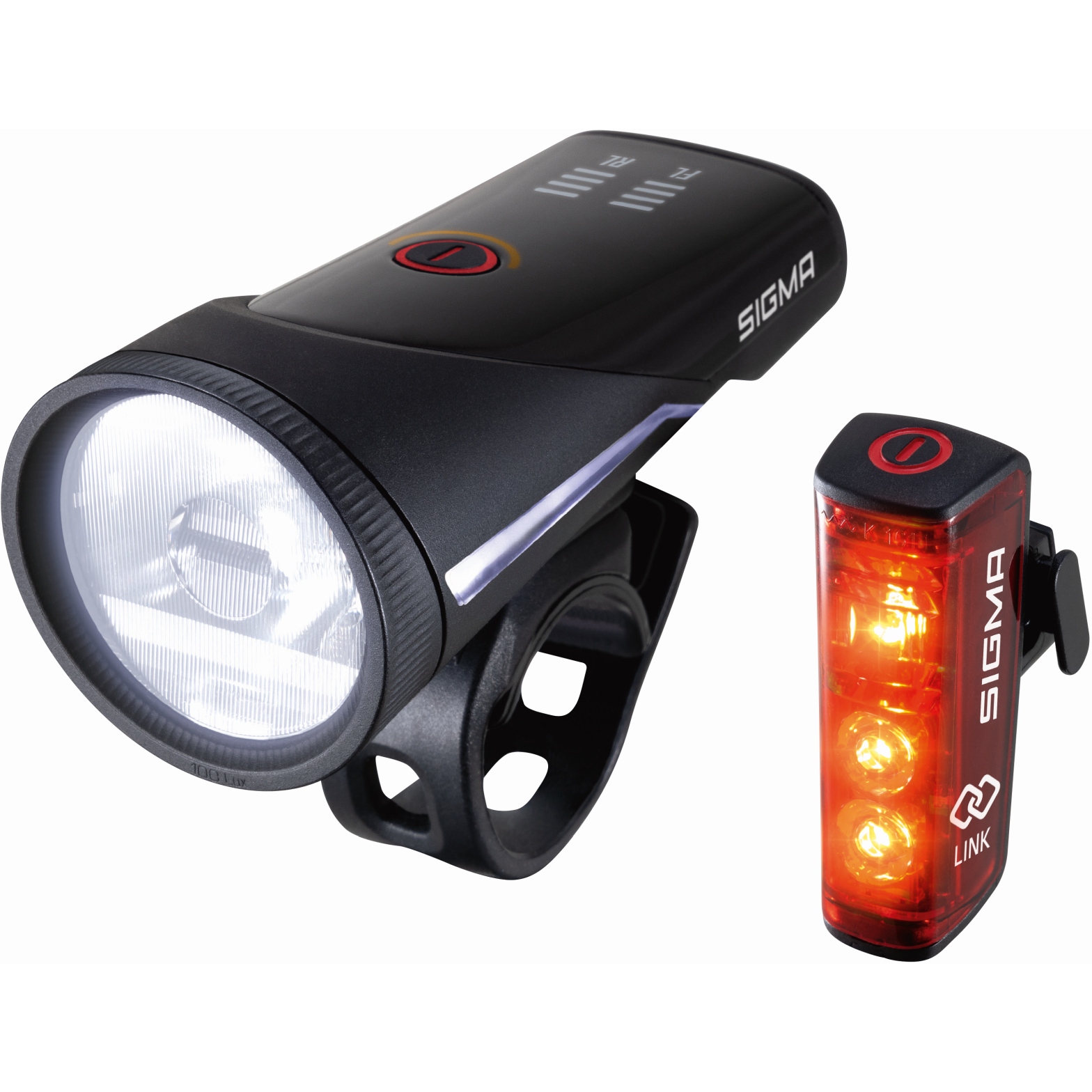 Productfoto van SIGMA Aura 100 Set / Blaze Link - Fietslamp Vooraan + Fietslamp Achteraan - zwart