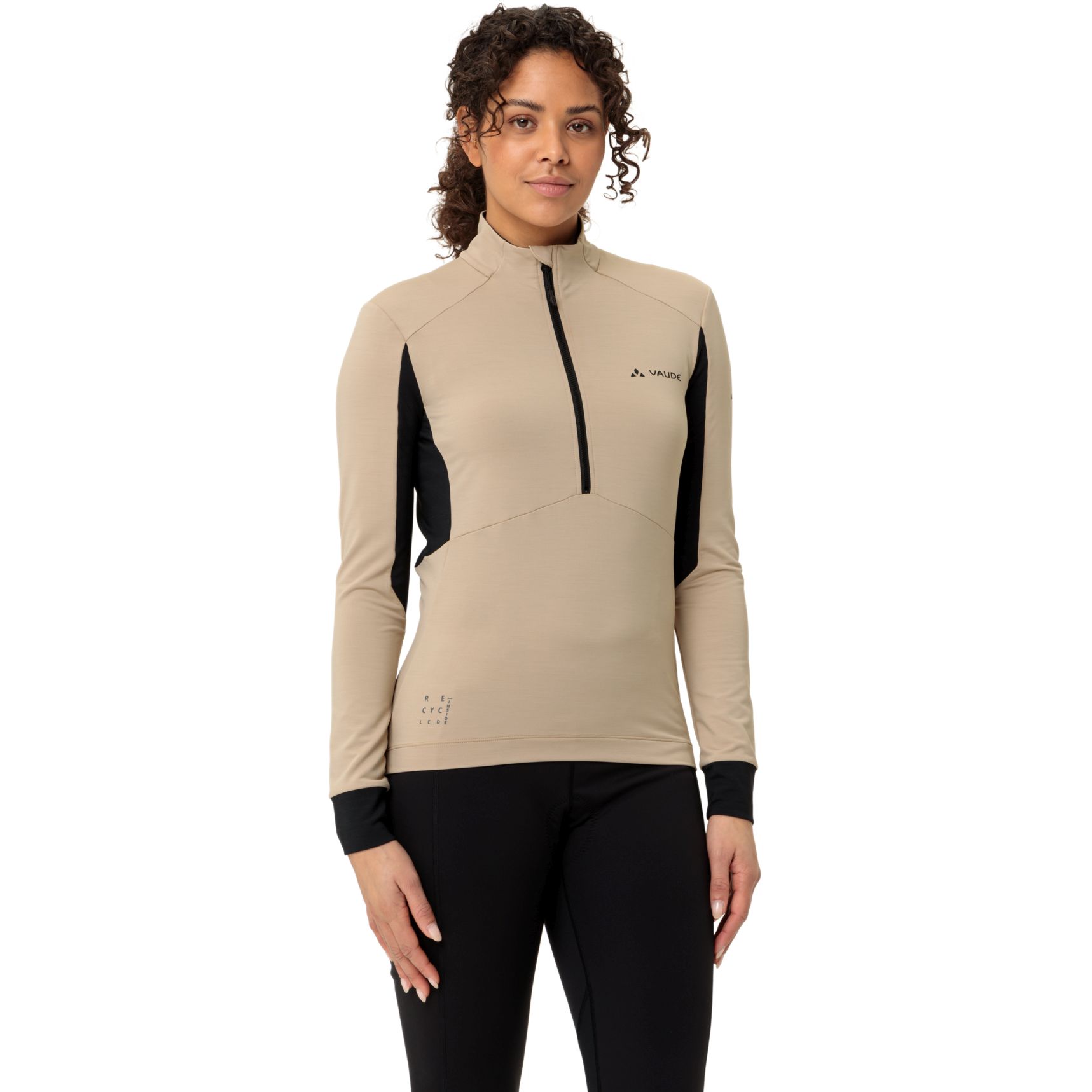 Productfoto van Vaude Kuro Halfzip Fietsshirt met Lange Mouwen Dames - linen