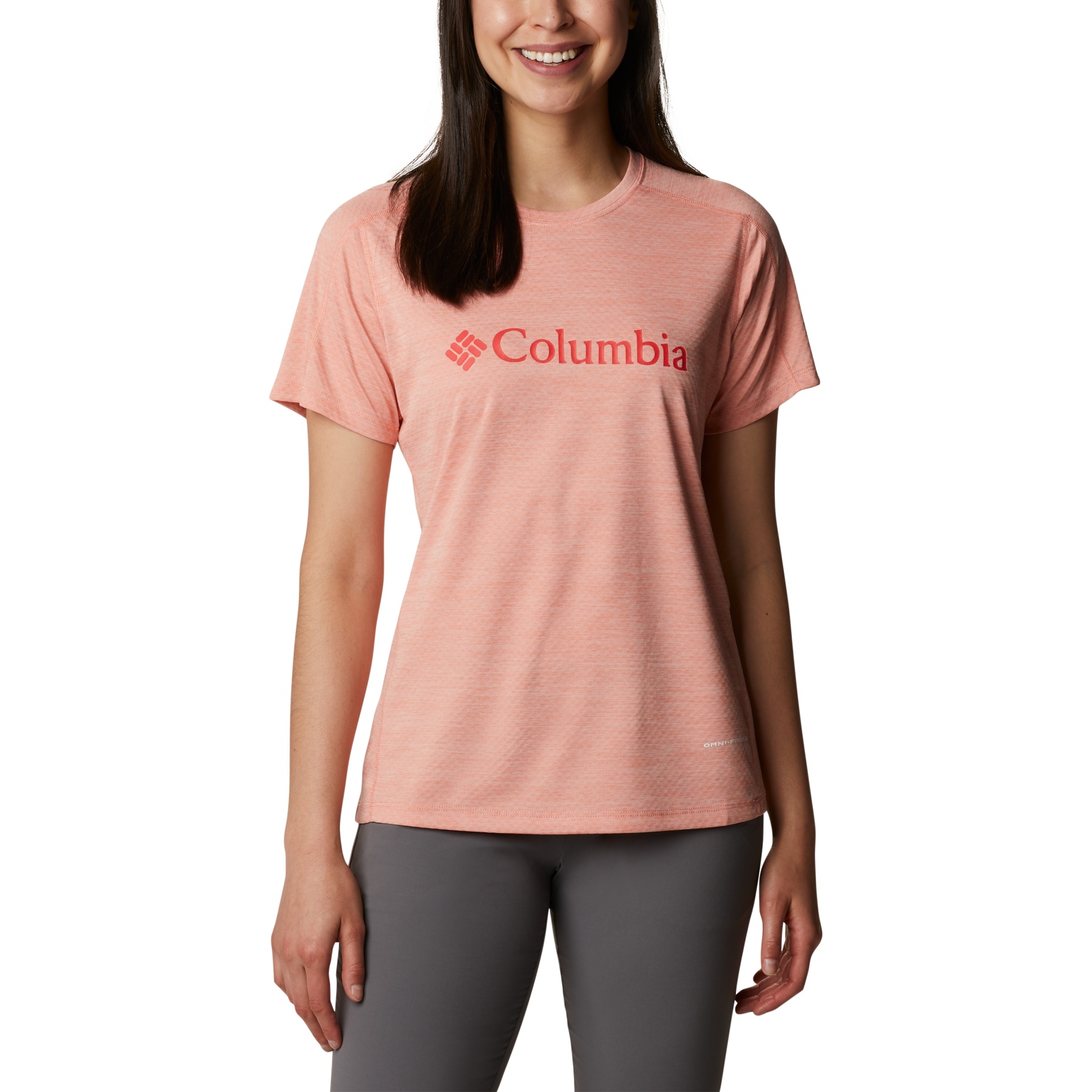 Picture of Columbia Zero Rules Graphic Crew T-Shirt Women - Coral Reef Heather Gem Columbia