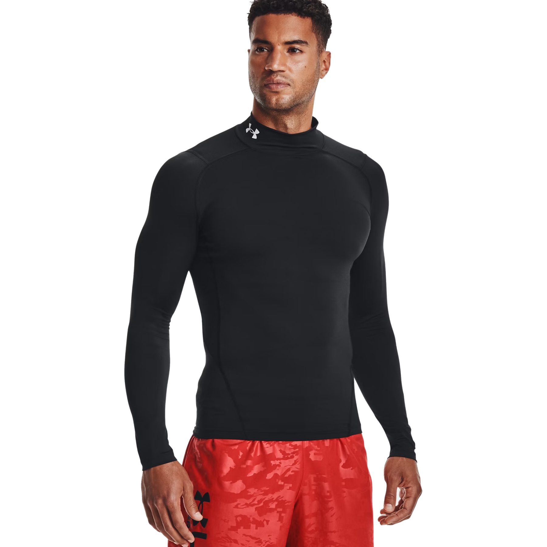Productfoto van Under Armour HeatGear® Mock Shirt met Lange Mouwen Heren - Zwart/Wit