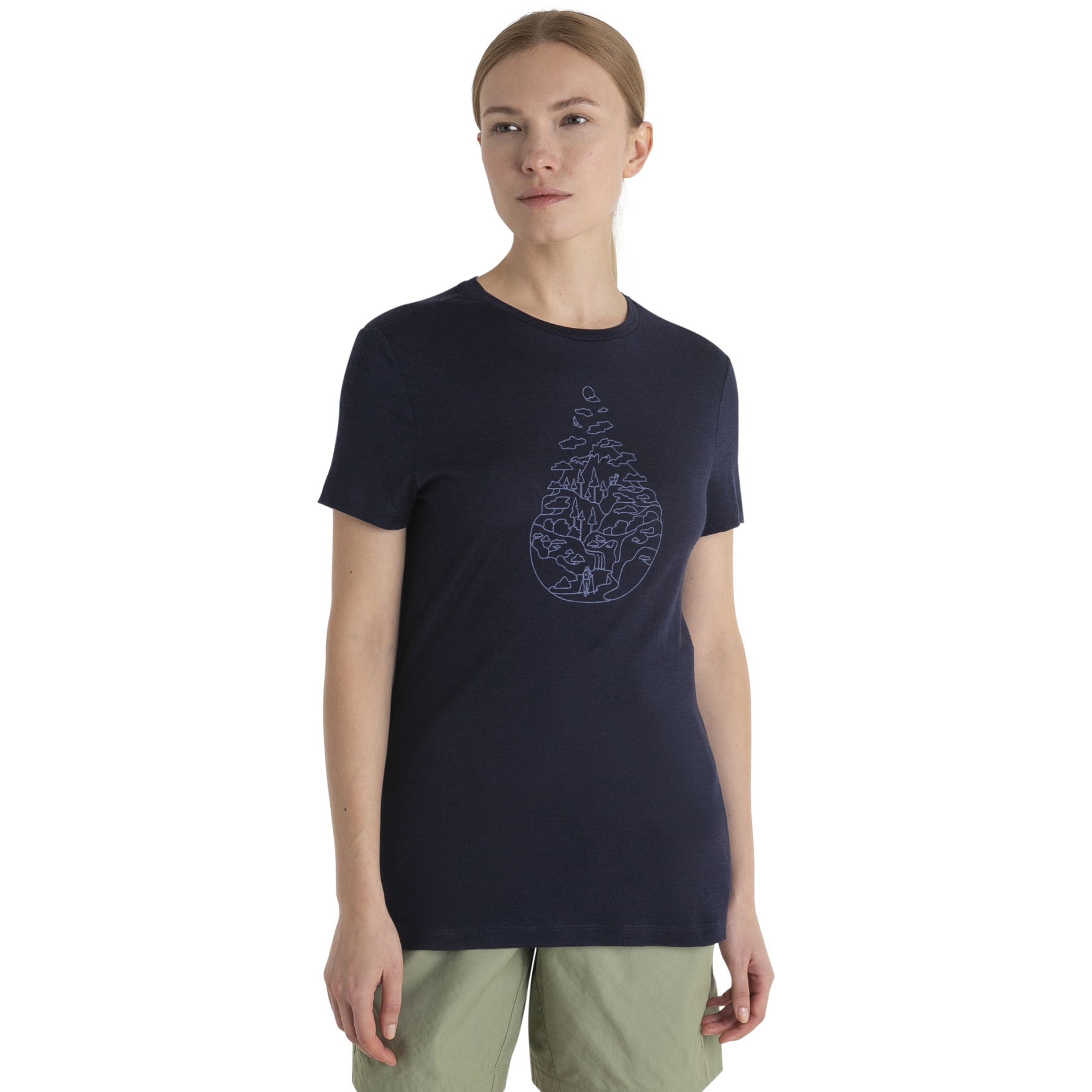 Picture of Icebreaker Merino 150 Tech Lite III Short Sleeve Tee Hike Path Women - Midnight Navy