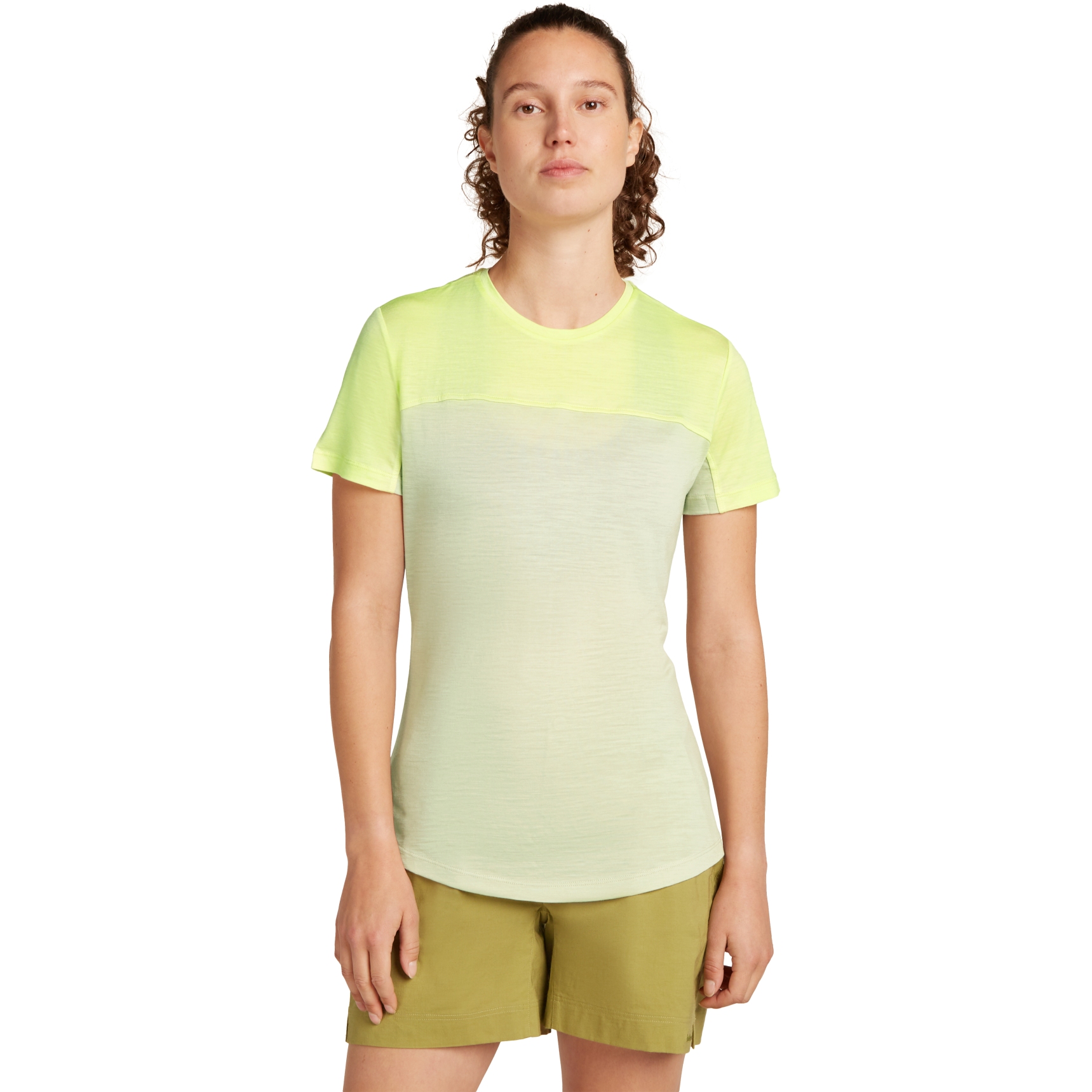 Foto de Icebreaker Camiseta Mujer - Merino 125 Cool-Lite™ Sphere III Colour Block - Ashen/Citrine