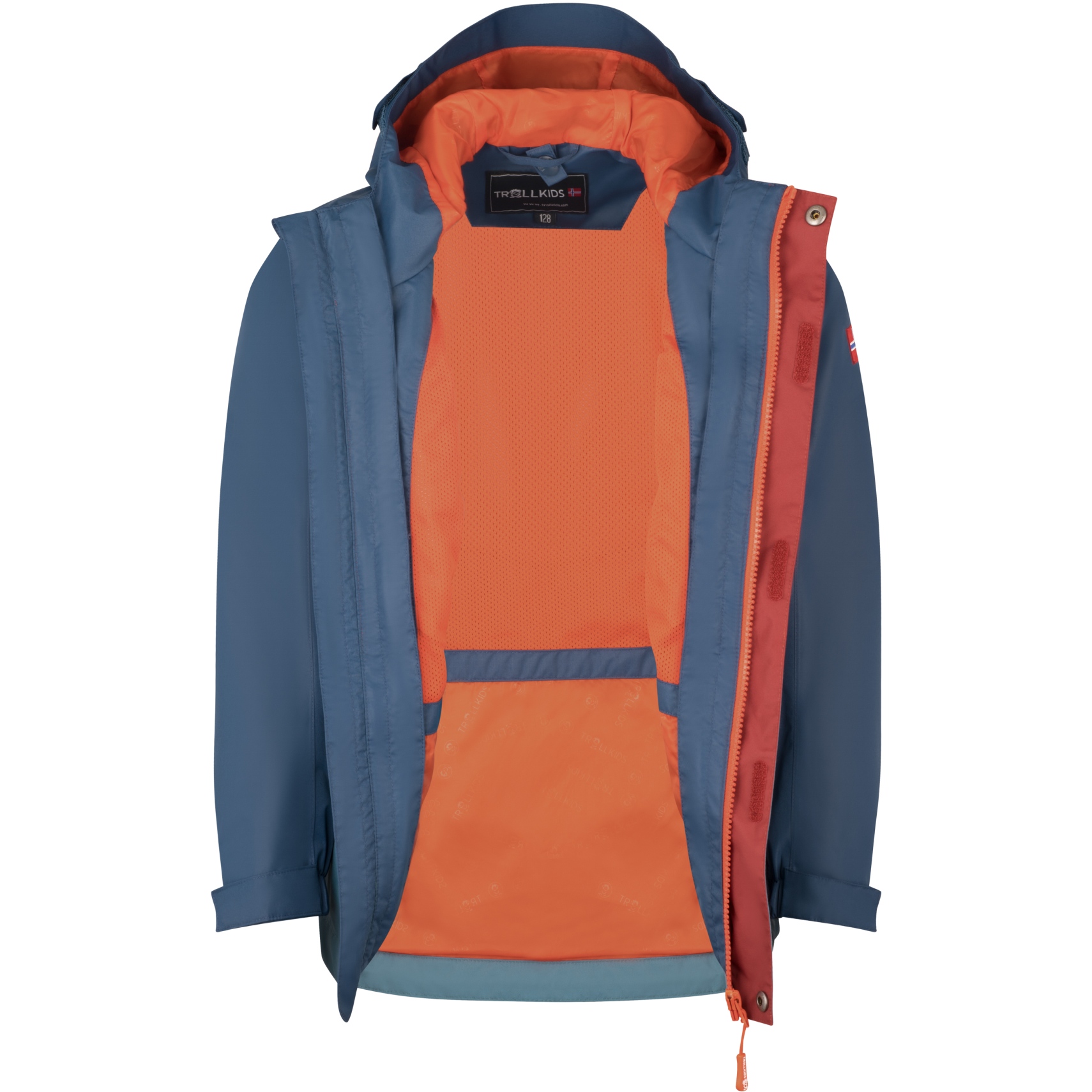 Trollkids Felpa con Cappucchio Bambino - Troll - Nordic Blue/Nero/Flame Orange