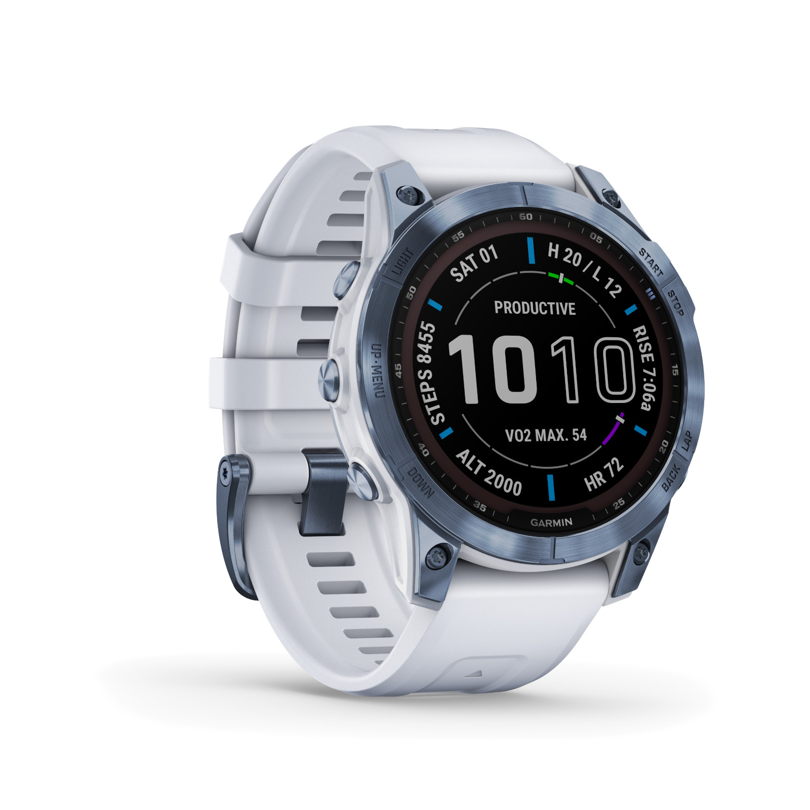 Produktbild von Garmin fenix 7 Sapphire Solar GPS Smartwatch - blau/steinweiß - DLC-Titan
