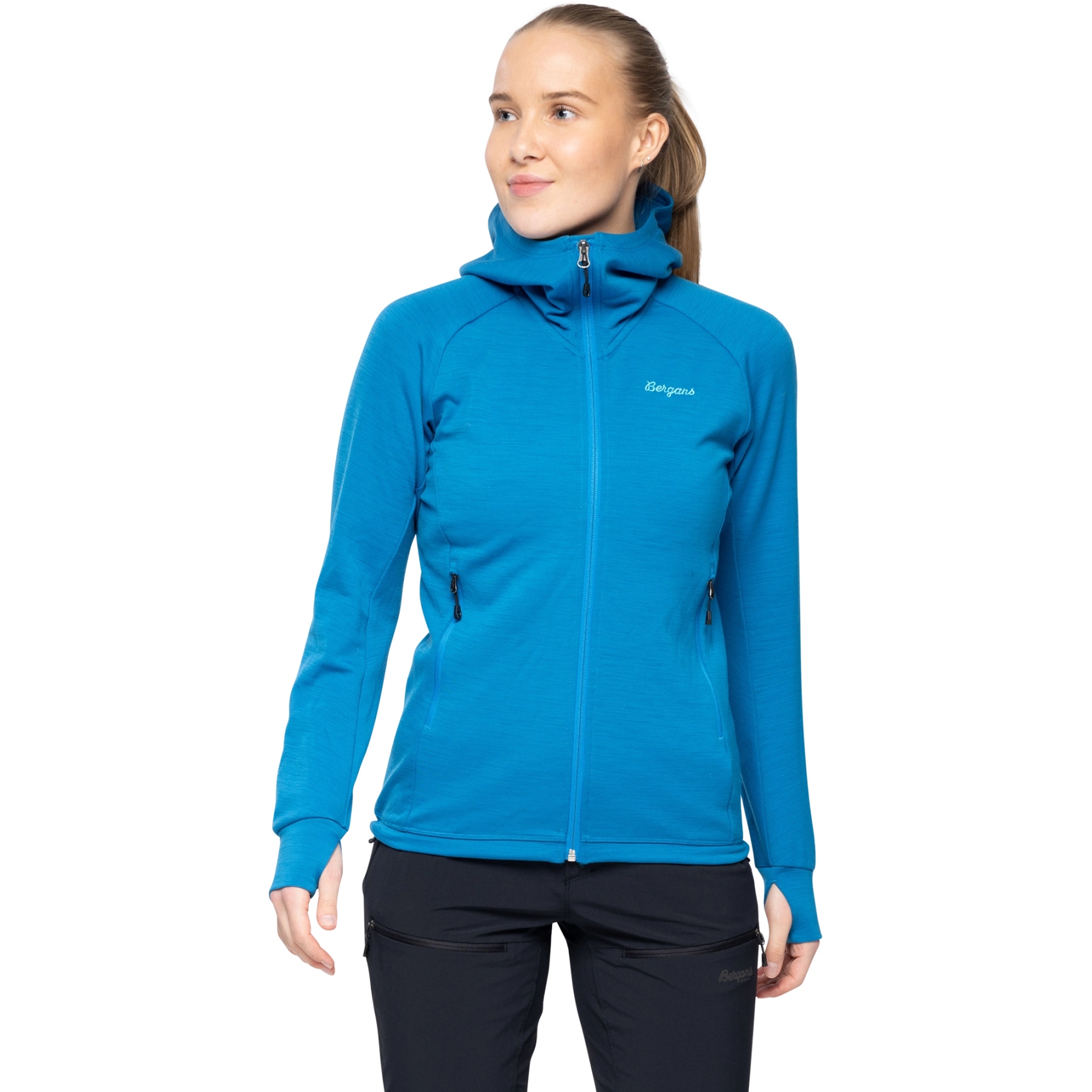 Produktbild von Bergans Rabot Merino Tech Midlayer Kapuzenjacke Damen - dark aqua lagoon