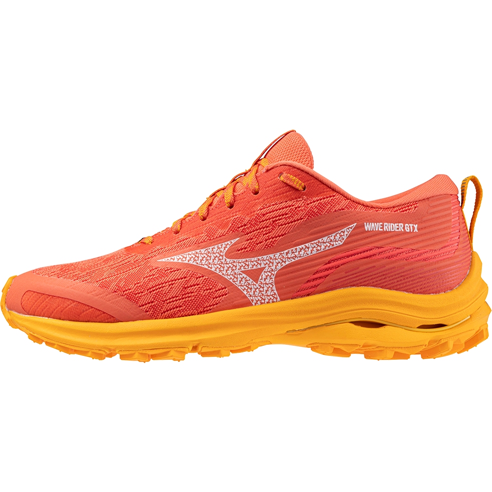 Picture of Mizuno Wave Rider GTX Running Shoes Women - Hot Coral / White / Carrot Curl