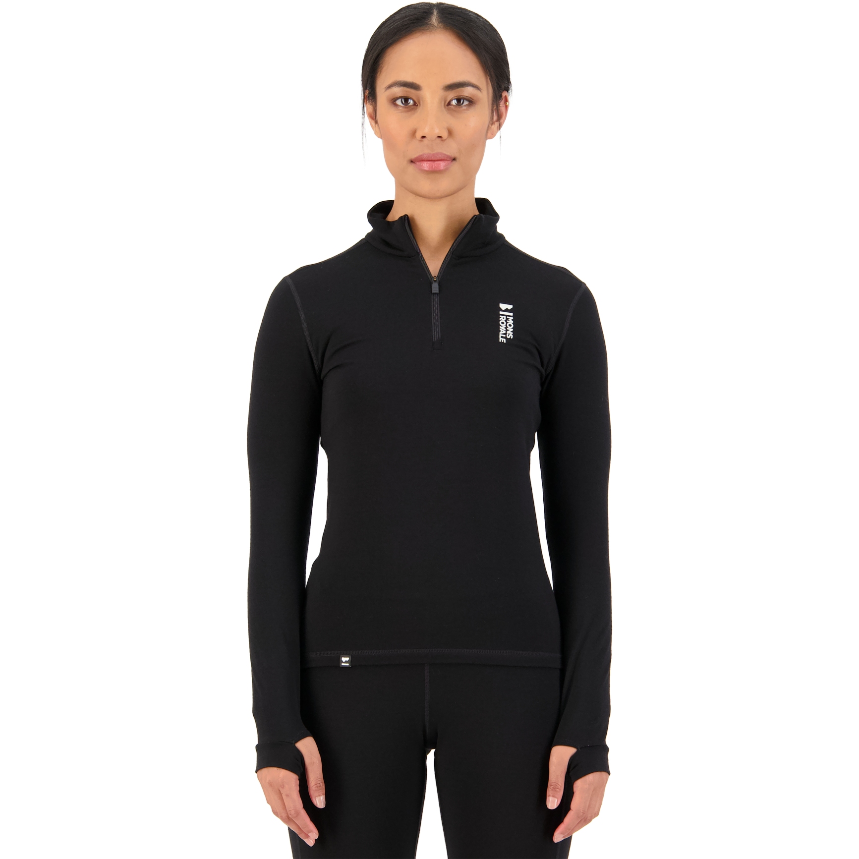 Produktbild von Mons Royale Cascade Merino Flex 1/4 Zip Damen Langarmshirt - schwarz