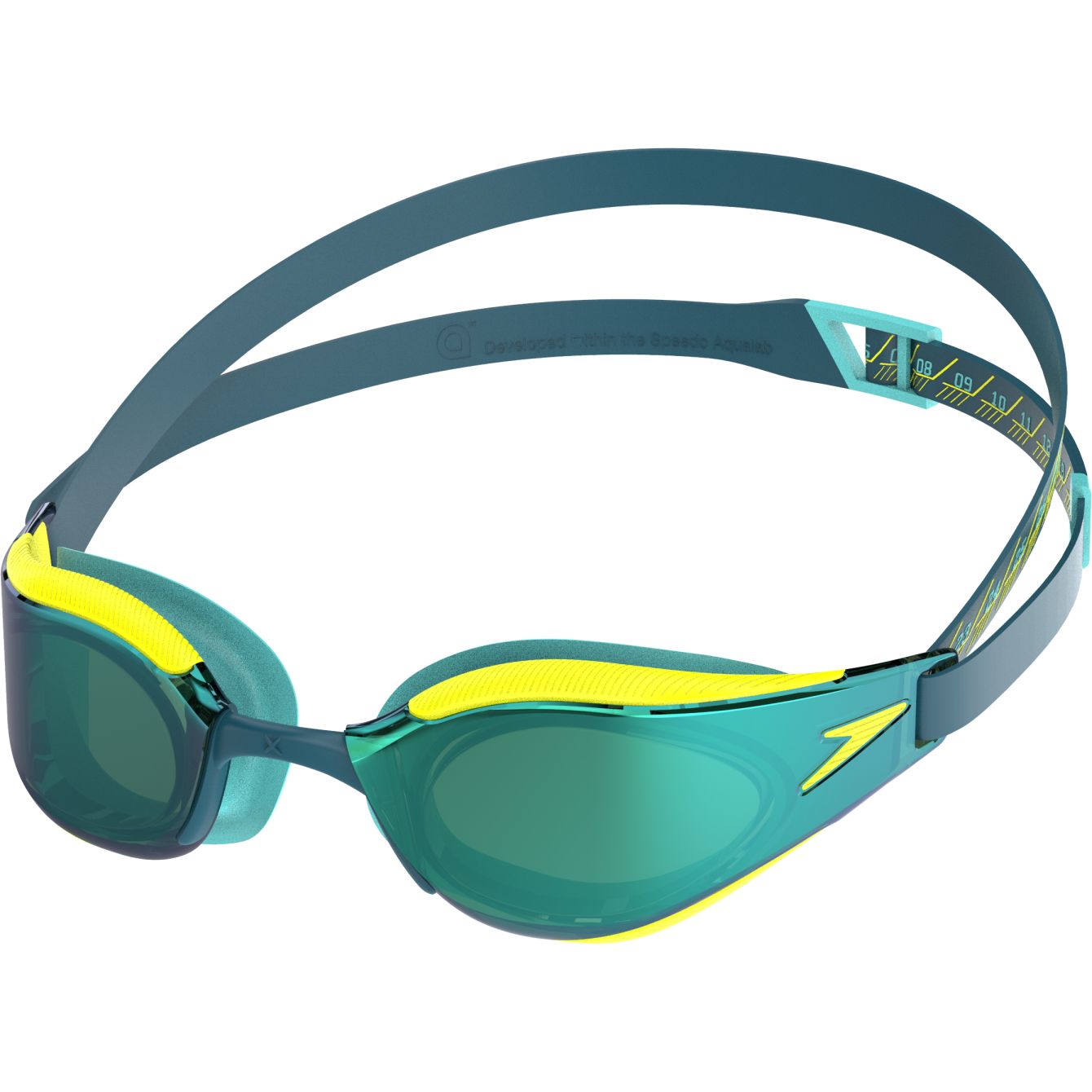 Image of Speedo Fastskin Hyper Elite Mirror Swimming Googles - hyper yellow/steel/emerald mirror