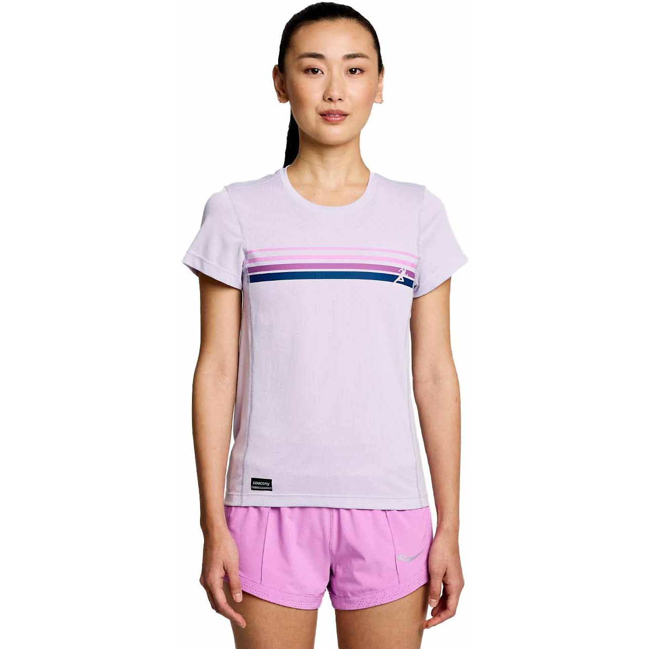 Picture of Saucony Stopwatch Graphic Short Sleeve Shirt Women - mauve graphic