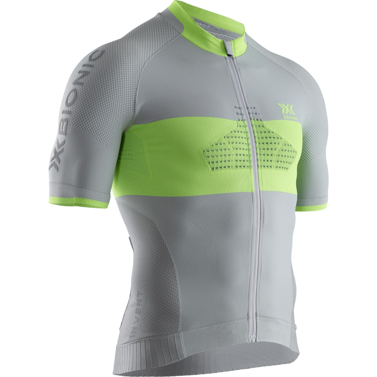 Image of X-Bionic Invent 4.0 Bike Race Zip Shirt Short Sleeves for Men - dolomite grey/phyton yellow