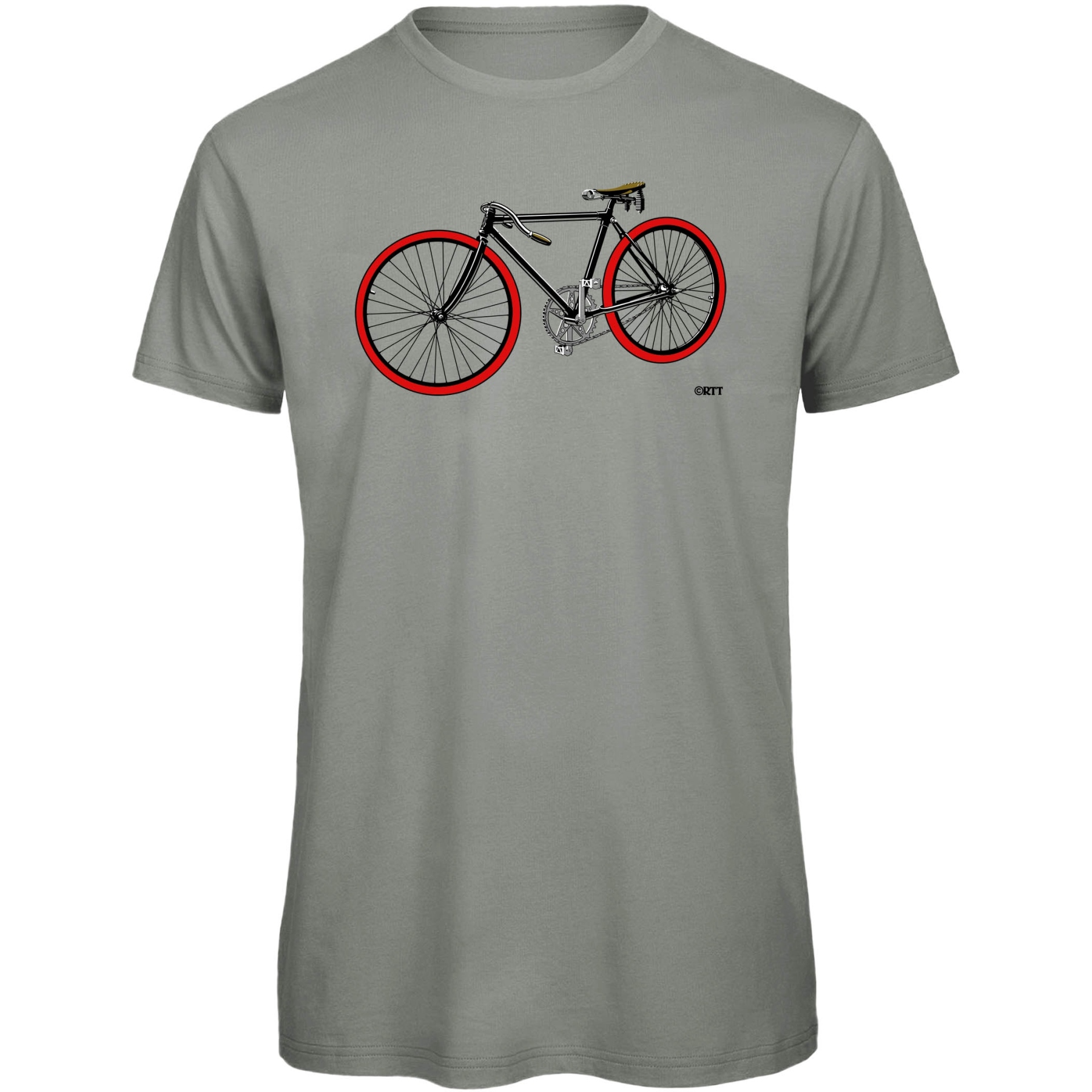Productfoto van RTTshirts Fiets T-Shirt - Retro Racefiets - lichtgrijs-rood