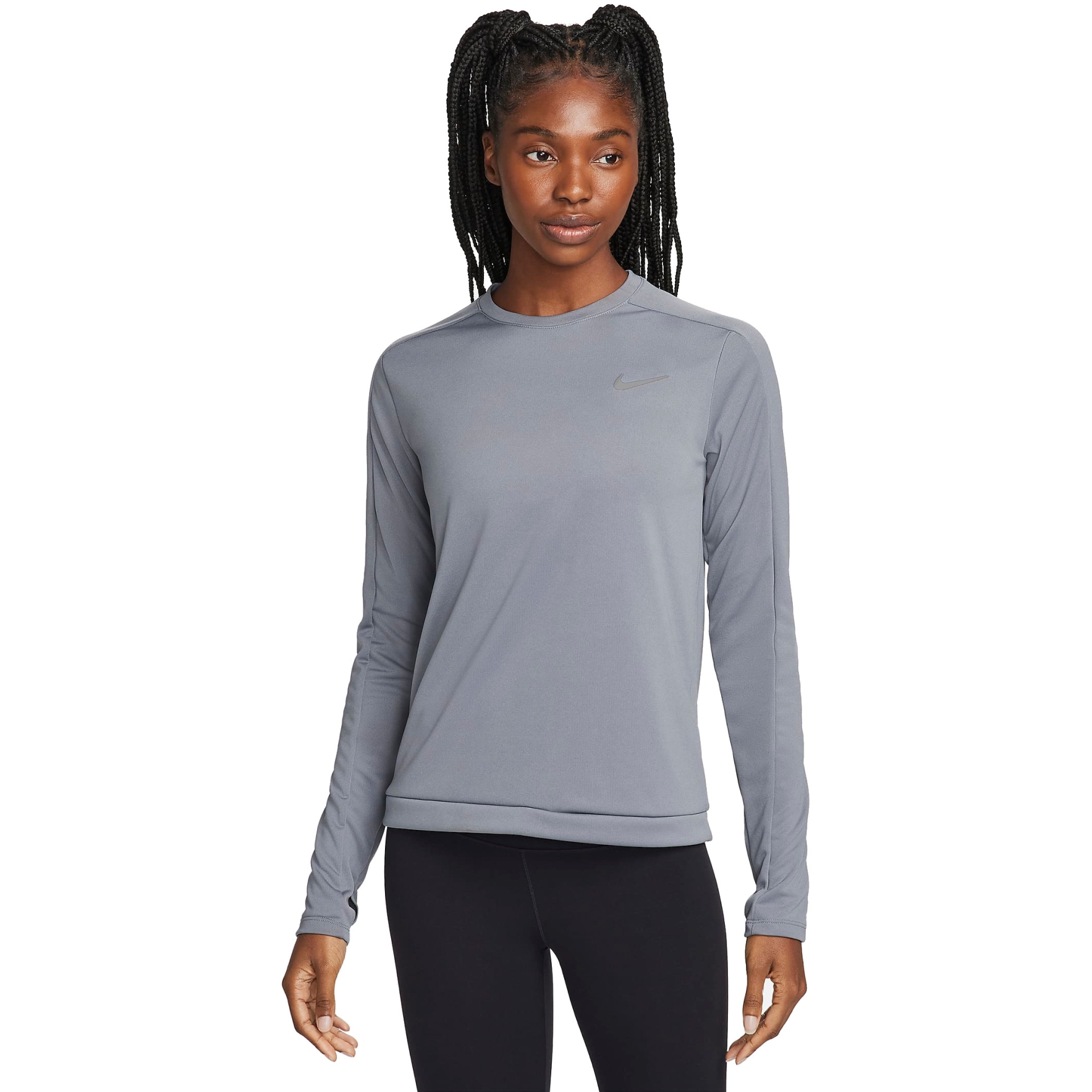 Picture of Nike Dri-FIT Crew-Neck Longsleeve Running Top Women - smoke grey/reflective silver DQ6379-084