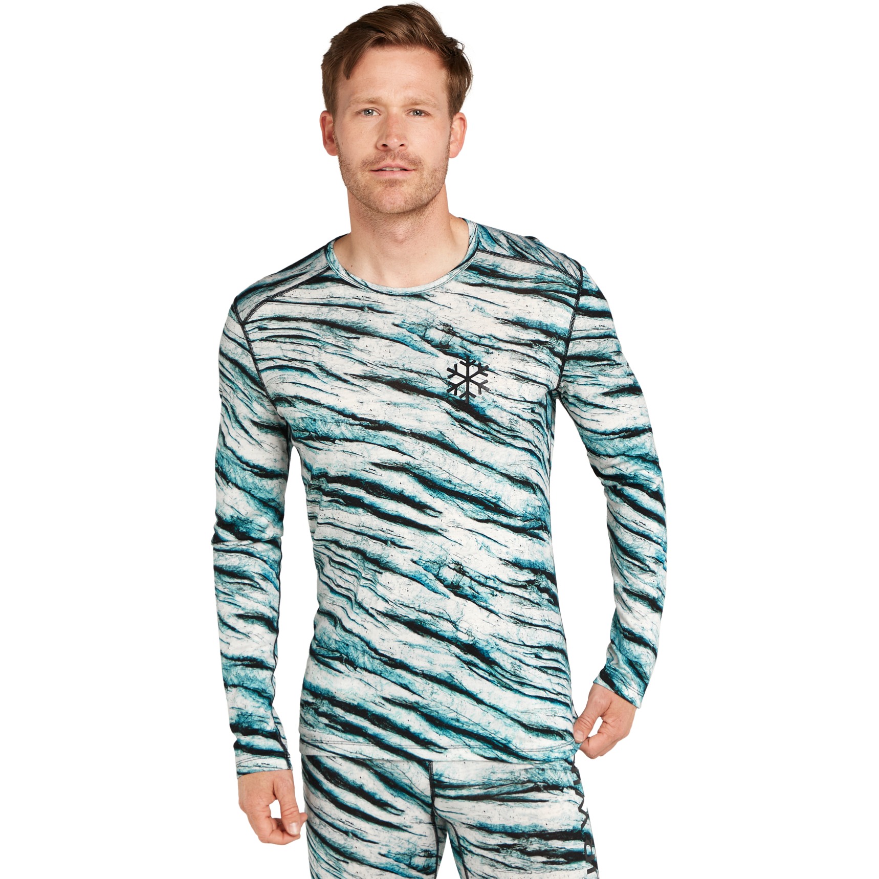 Bild von Icebreaker Merino 200 Oasis Thermo-Langarmshirt mit Rundhalsausschnitt Protect Our Winters AOP Herren - Snow AOP