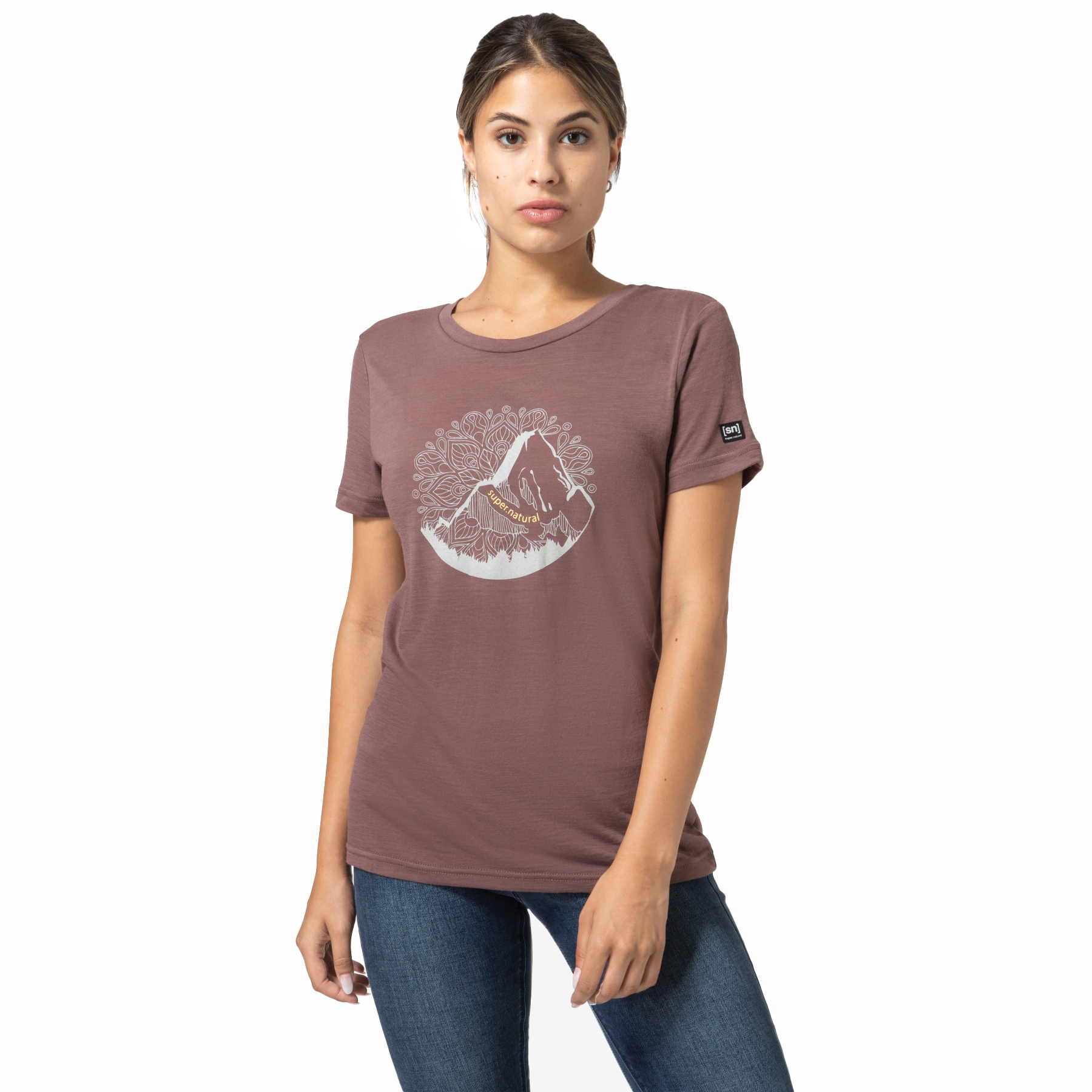 Produktbild von SUPER.NATURAL Mountain Mandala Tree T-Shirt Damen - Peppercorn/Feather Grey/Gold