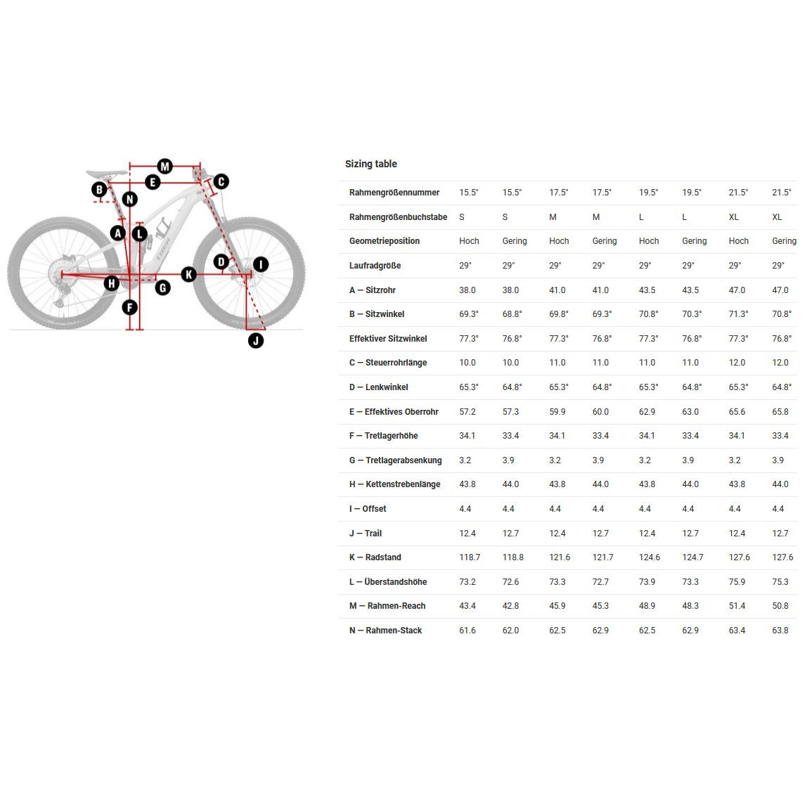 Trek size on sale chart mtb